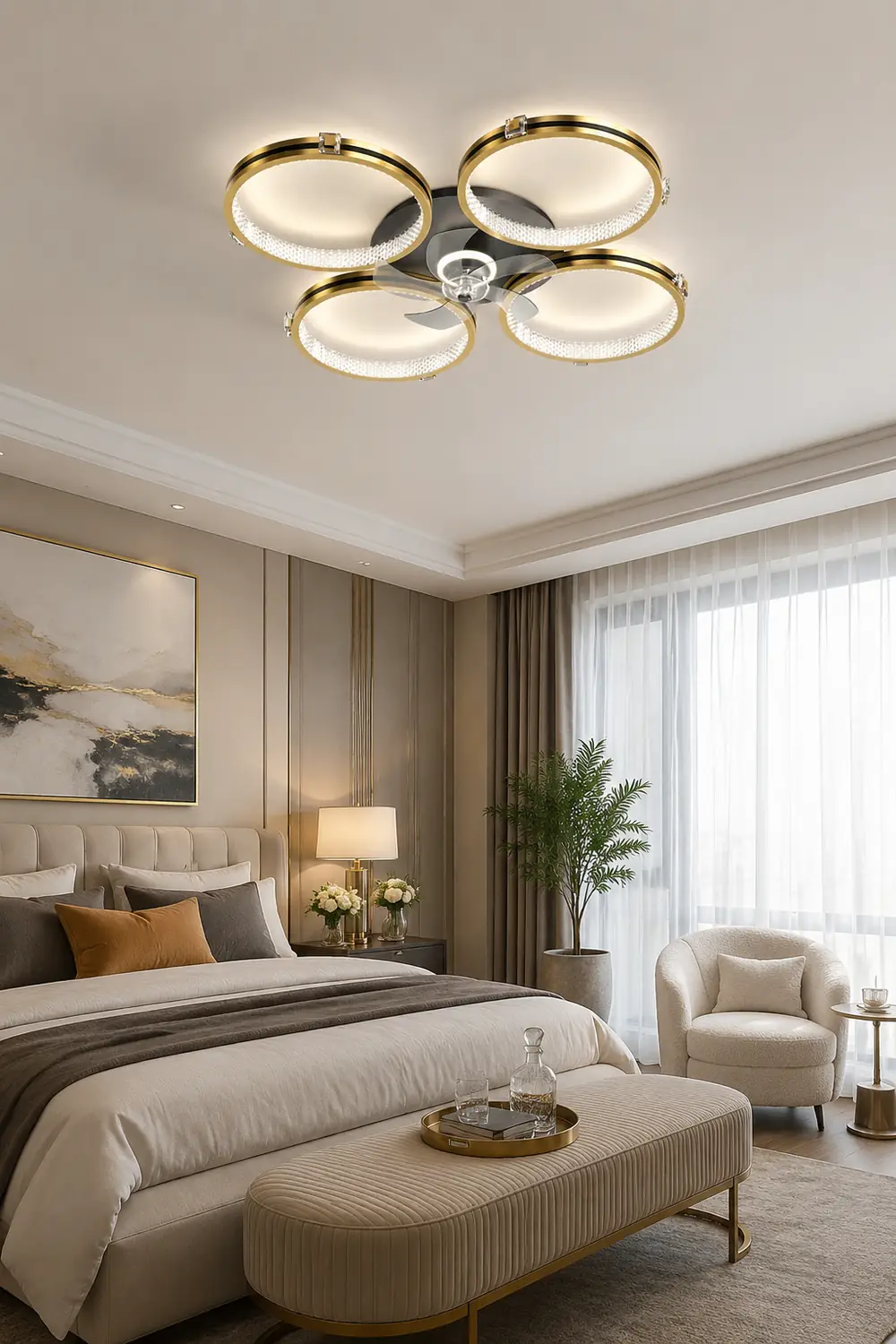 Kirsten 4-Rings 5-Blade Ceiling Fan with Light, 31"/40.5" - Lumpaz