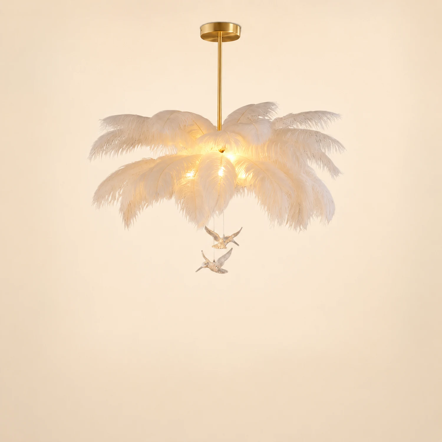 O'Moore Ostrich Contemporary Elegant Feather Chandelier, White - Lumpaz