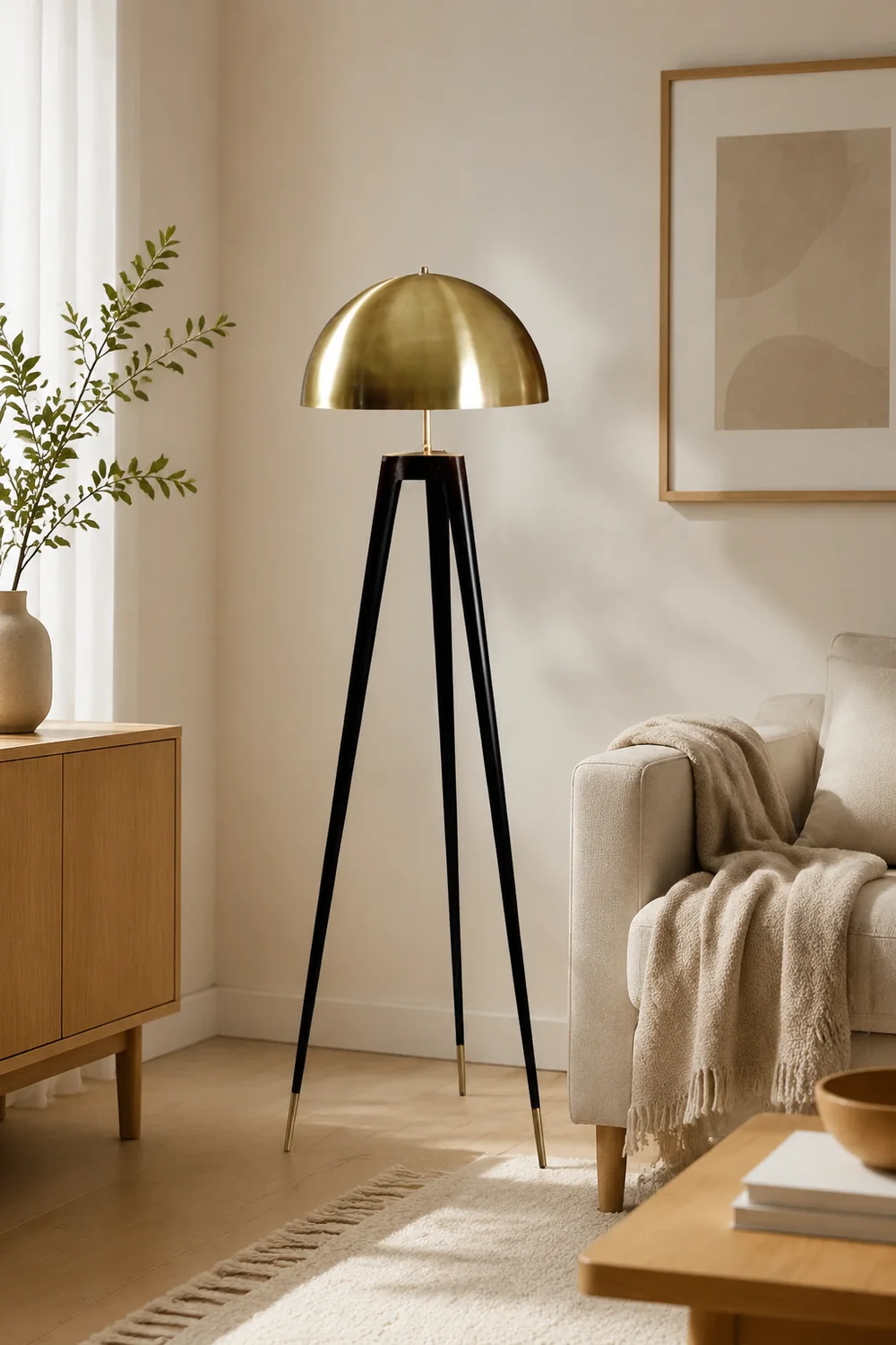 Carins Modern Metal Tripod Floor Lamp, Black/Gold - Lumpaz