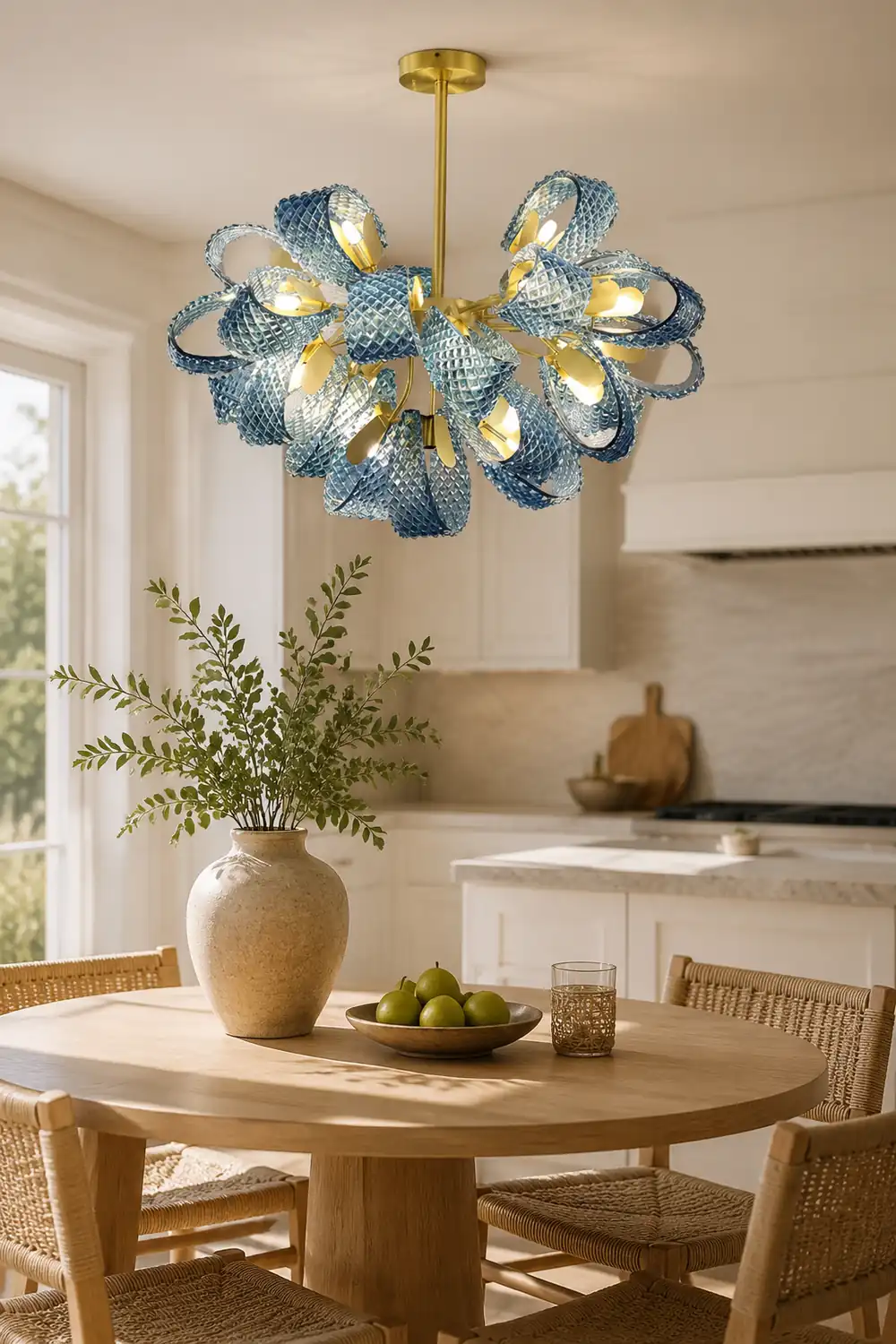 Hailie Vintage Art Deco Blue Glass Chandelier Living Room - Lumpaz