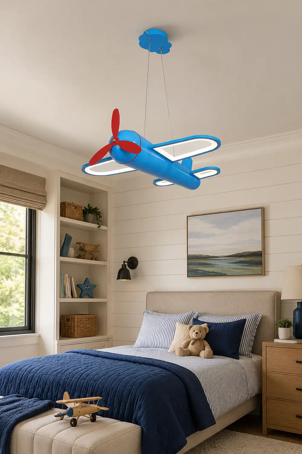 Minori Decorative Airplane Metal Pendant Light, Yellow/Blue, Children's Room - Lumpaz