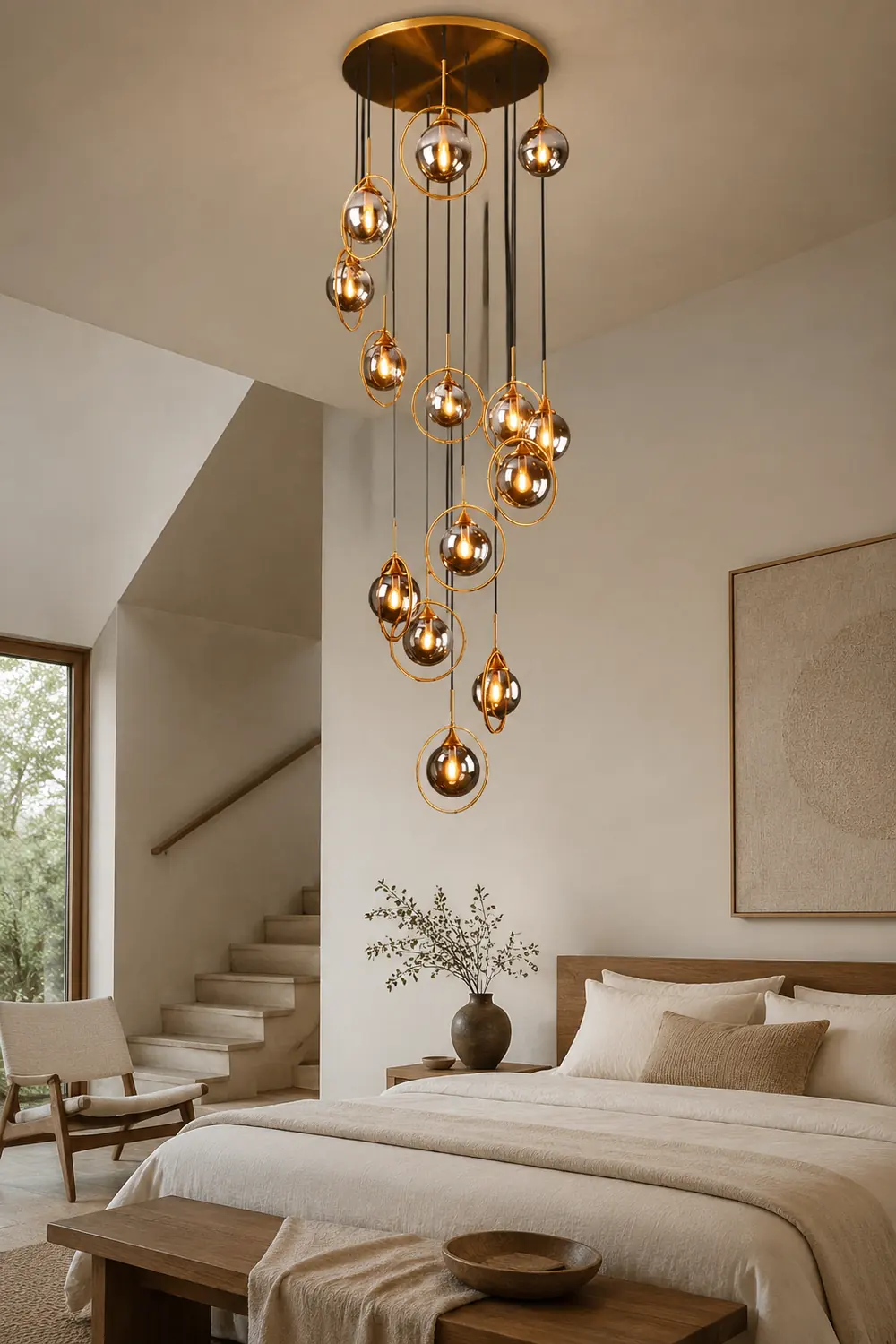Hailie Modern Spiral Ball Glass Staircase Chandelier, Clear/Amber/Smoke Gray - Lumpaz