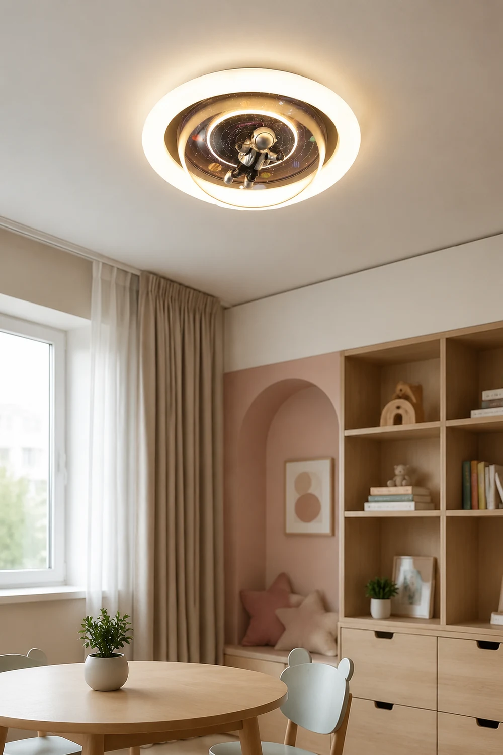 Fateh Flush Mount Ceiling Light Astronaut Modern, Metal/Acrylic, Pink/Blue, Bedroom - Lumpaz