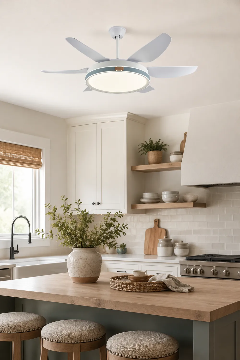 Haydn Modern 6-Blade DC Ceiling Fan with Light, White, 51'' - Lumpaz