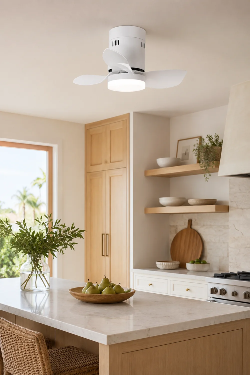 Walters 3-Blade White Ceiling Fan with Light, 2 Color, DIA 23.6'' - Lumpaz