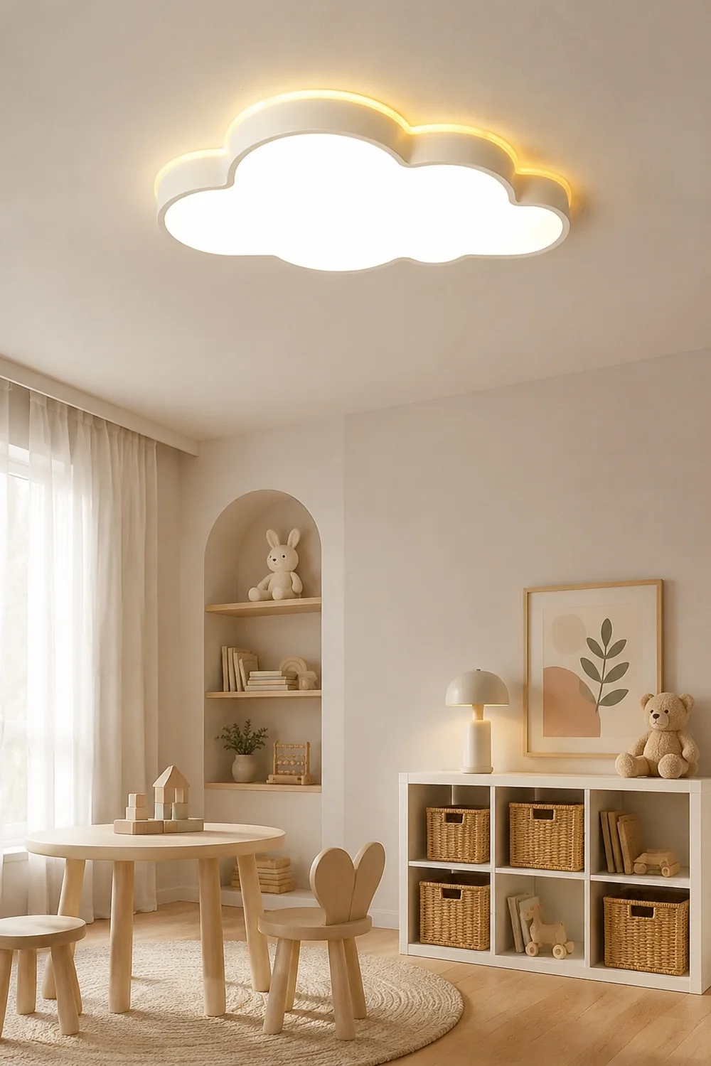 Minori Modern Flush Mount Cloud Ceiling Light, White, Metal - Lumpaz