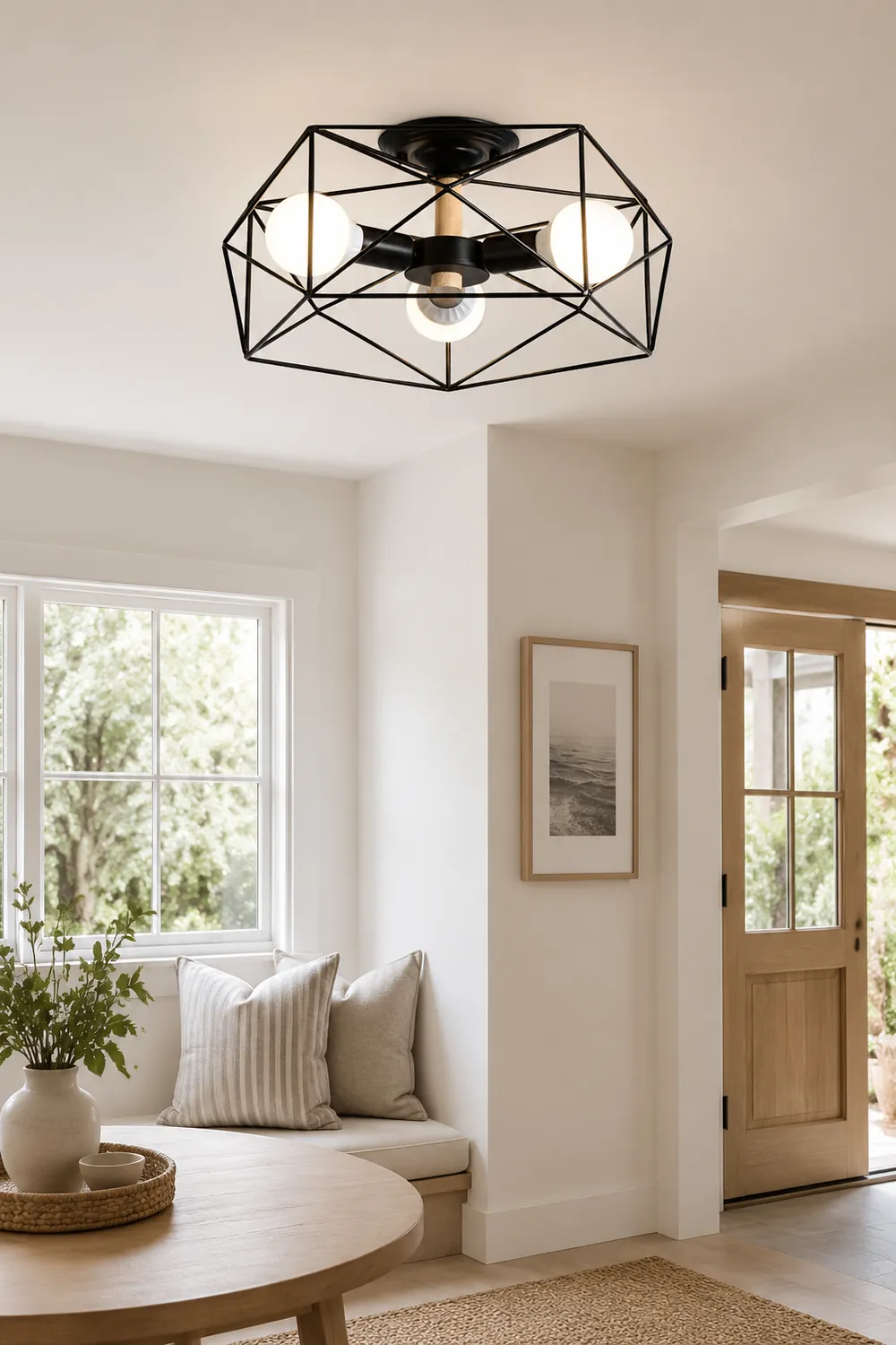 Cooley Modern Geometric Lantern Metal Flush Mount Ceiling Light, Black/White/Gold - Lumpaz