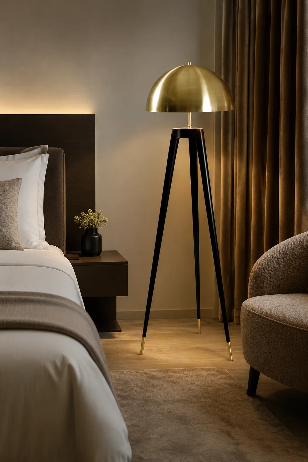 Carins Modern Metal Tripod Floor Lamp, Black/Gold - Lumpaz