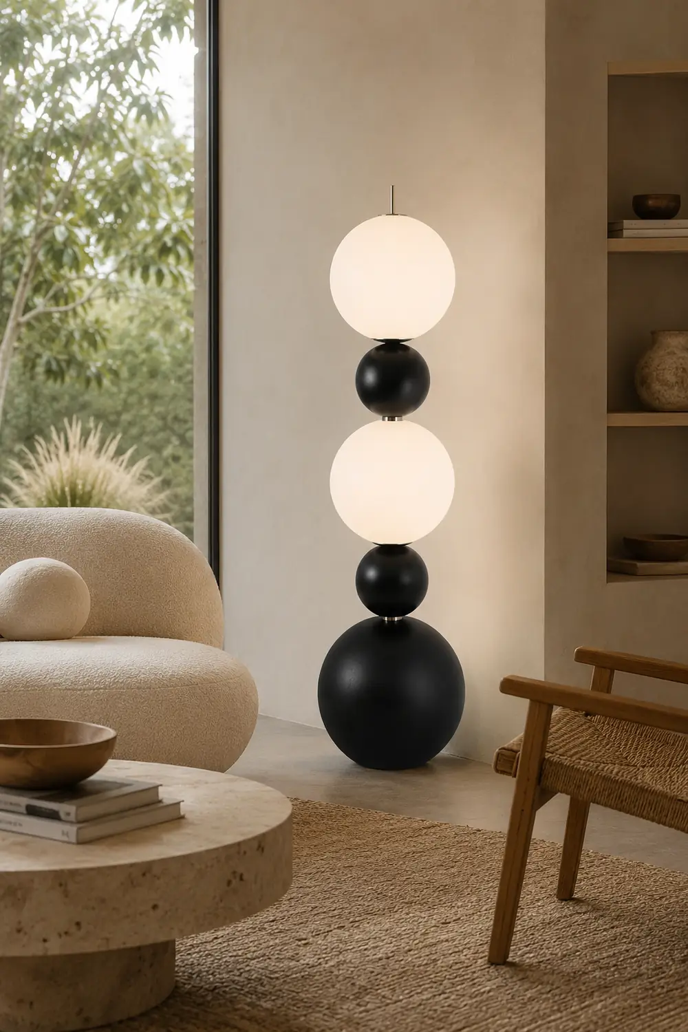 Valentina Modern Ball-shaped Resin Glass Floor Lamp,Black /White - Lumpaz