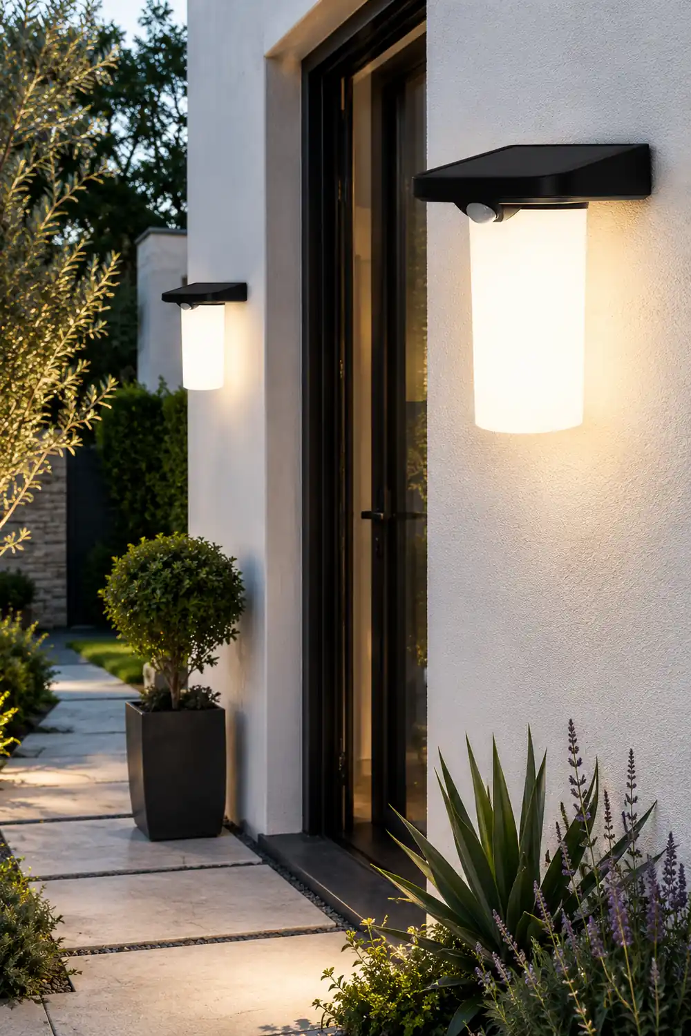 Modern LED Black Outdoor Solar Wall Lights with Motion Sensor - Lumpaz