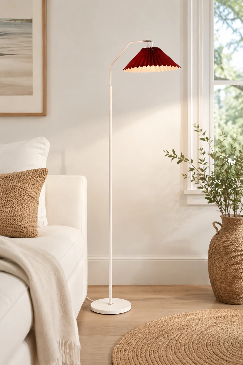 Ozawa Modern Pleated Metal Fabric Floor Lamp,White/Red/Beige/Green - Lumpaz