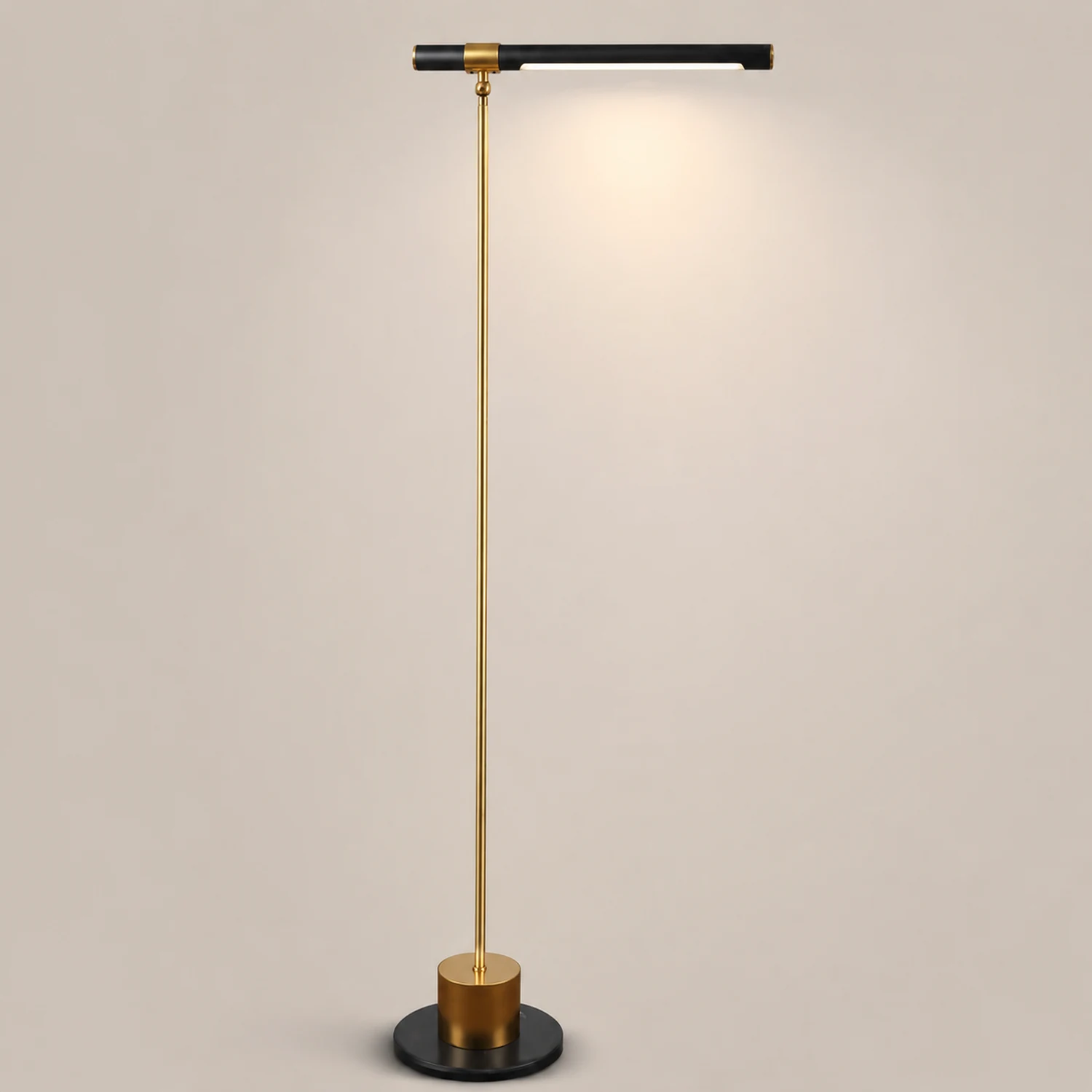 Edge Floor Lamp Linear Minimalist, Metal/Wood, Gold, Living Room - Lumpaz