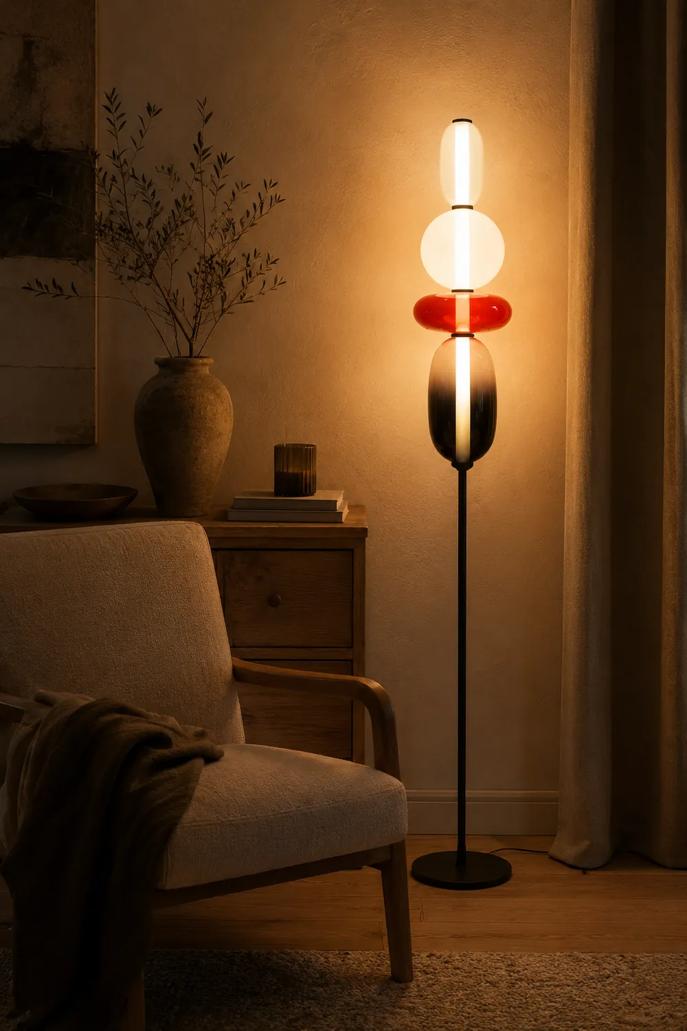 Morandi Modern Creative Man Metal/Glass Floor lamp, White/Black/Red - Lumpaz