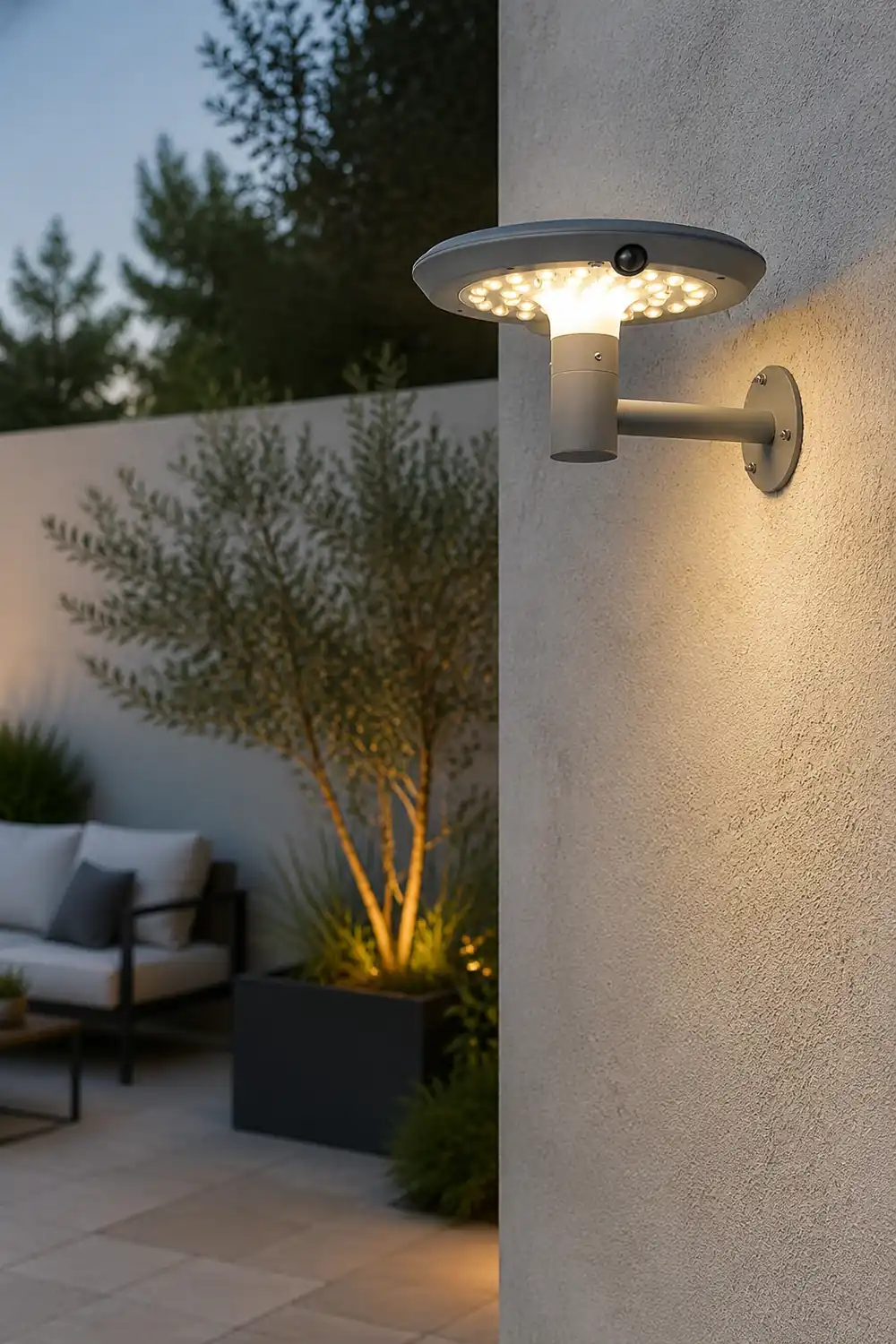 Modern Mushroom LED Solar Wall Light with Dual Motion Sensors - Gray - Lumpaz
