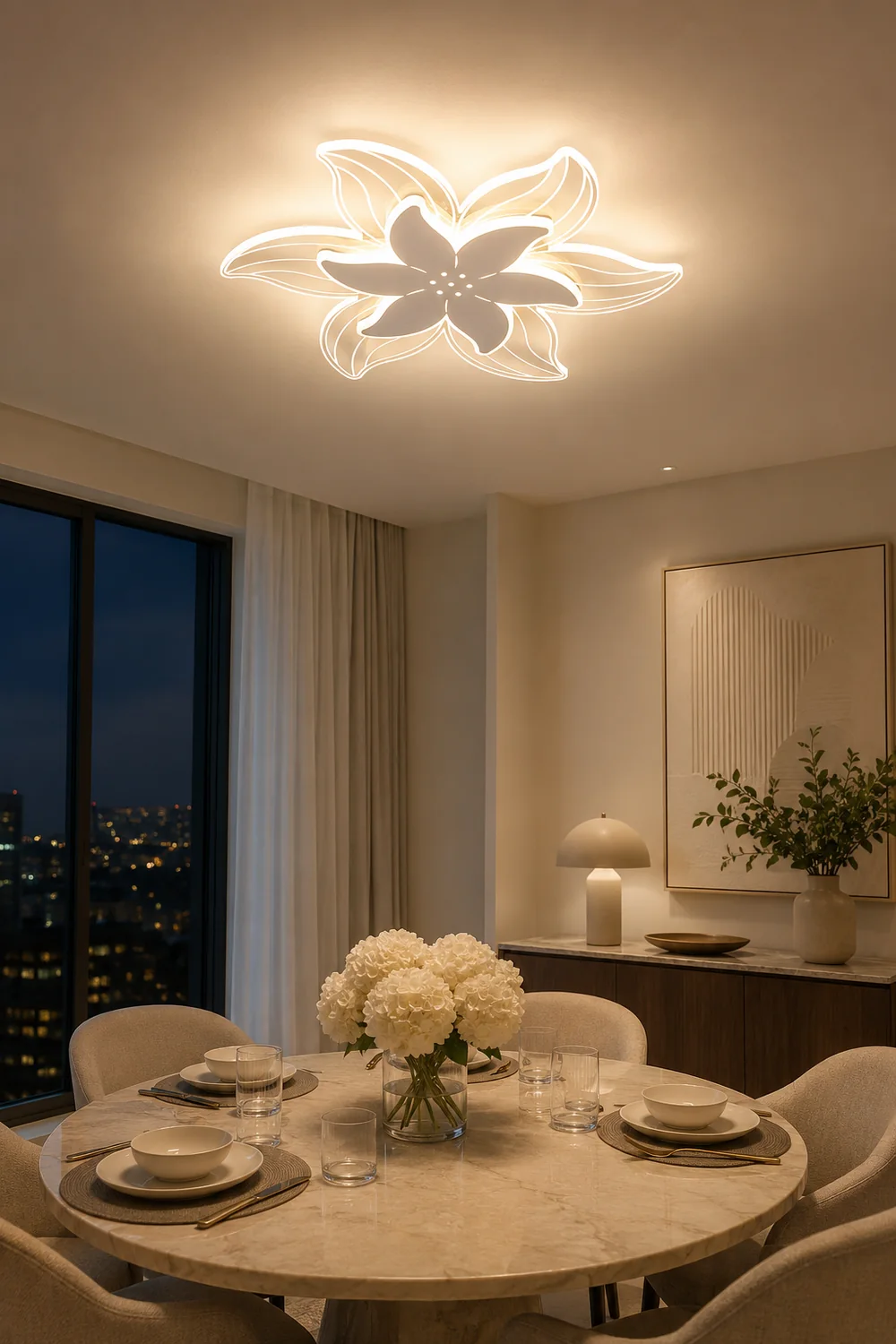 Hana Designer Flower Shape White Flush Mount Ceiling Light, White - Lumpaz