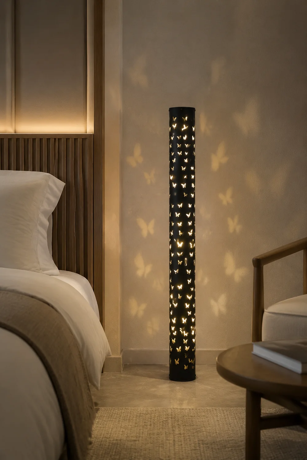 Kady Modern Cylinder Butterfly Metal Floor Lamp, Black/White - Lumpaz