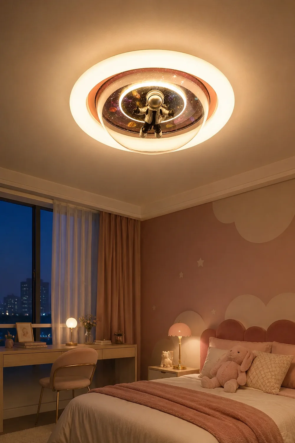 Fateh Flush Mount Ceiling Light Astronaut Modern, Metal/Acrylic, Pink/Blue, Bedroom - Lumpaz