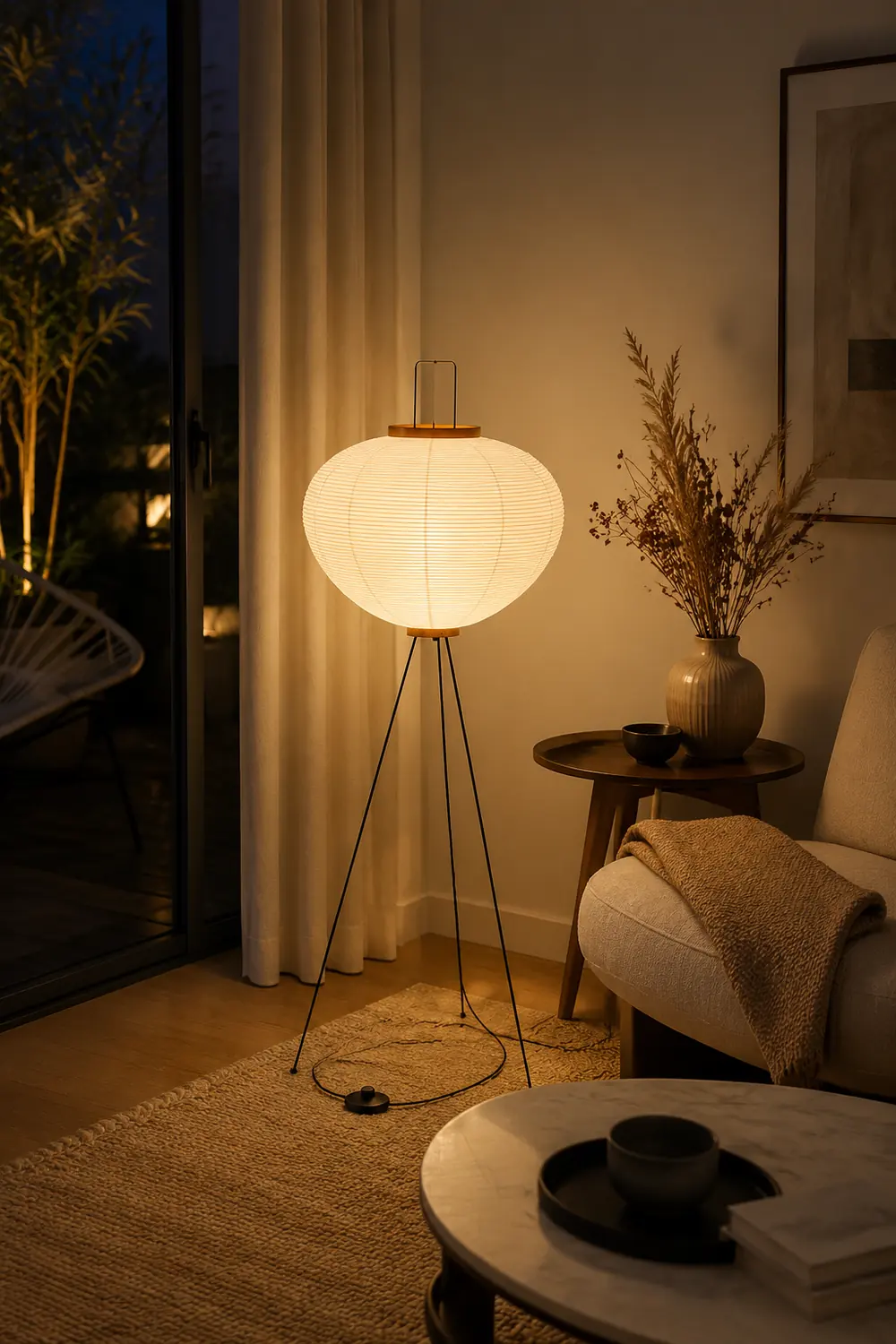Renée Minimalist Tripod Lantern Paper Floor Lamp White - Lumpaz