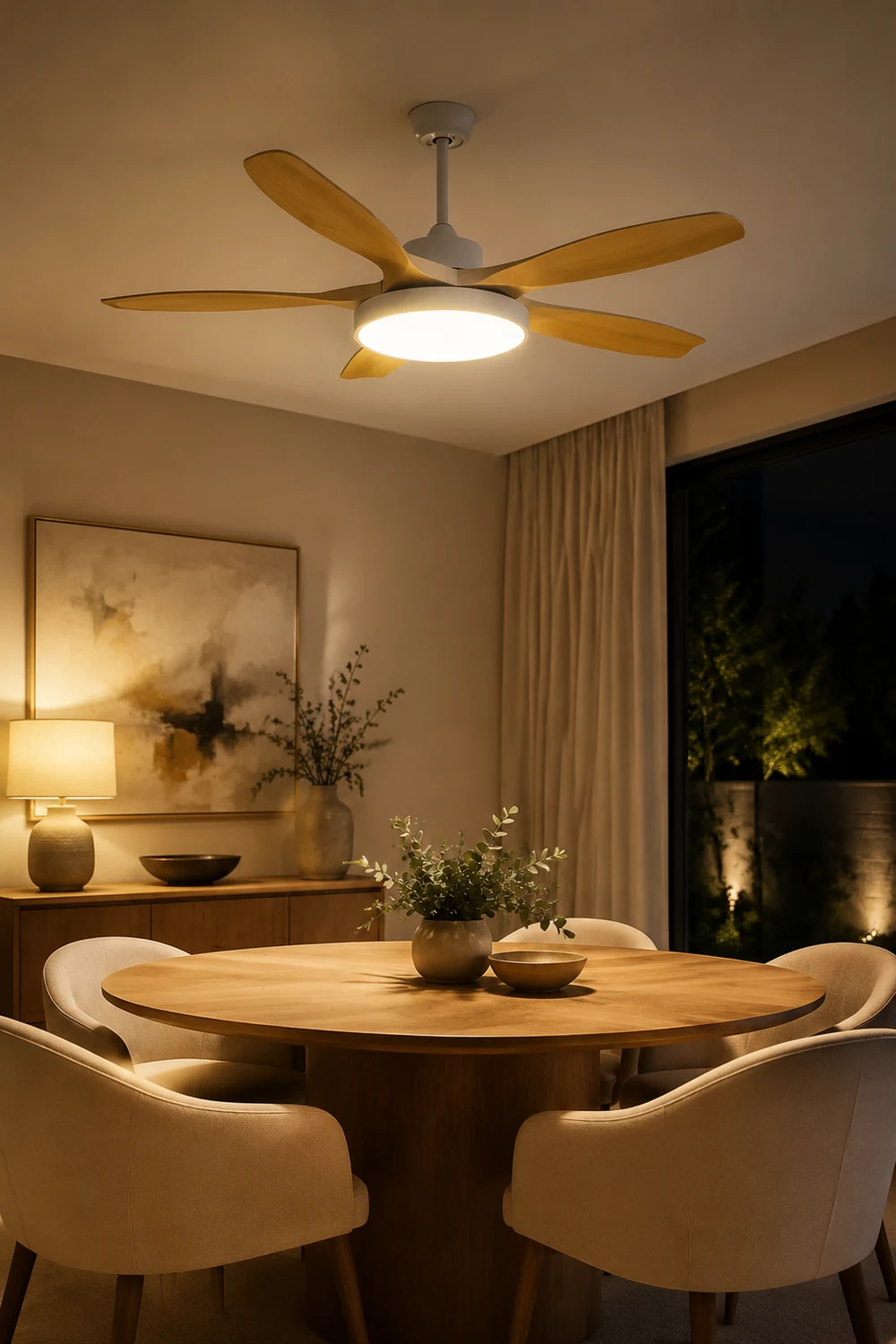 Ozawa Basic White & Black Modern 5-Blade DC Ceiling Fan with Light, Wood, 51'' - Lumpaz