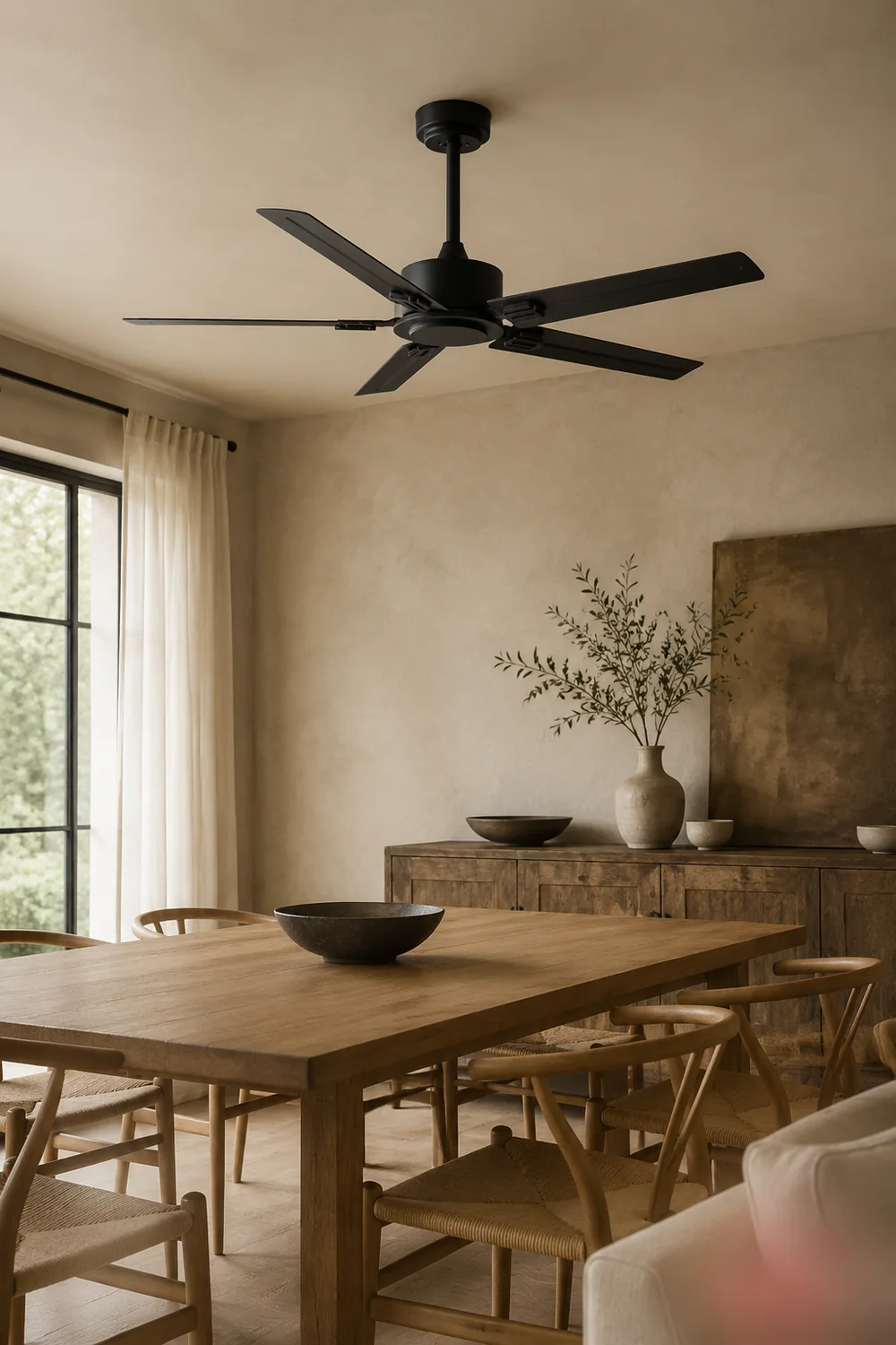 Alessio 5-Blade Industrial Black DC Ceiling Fan, Metal, 42'' - Lumpaz