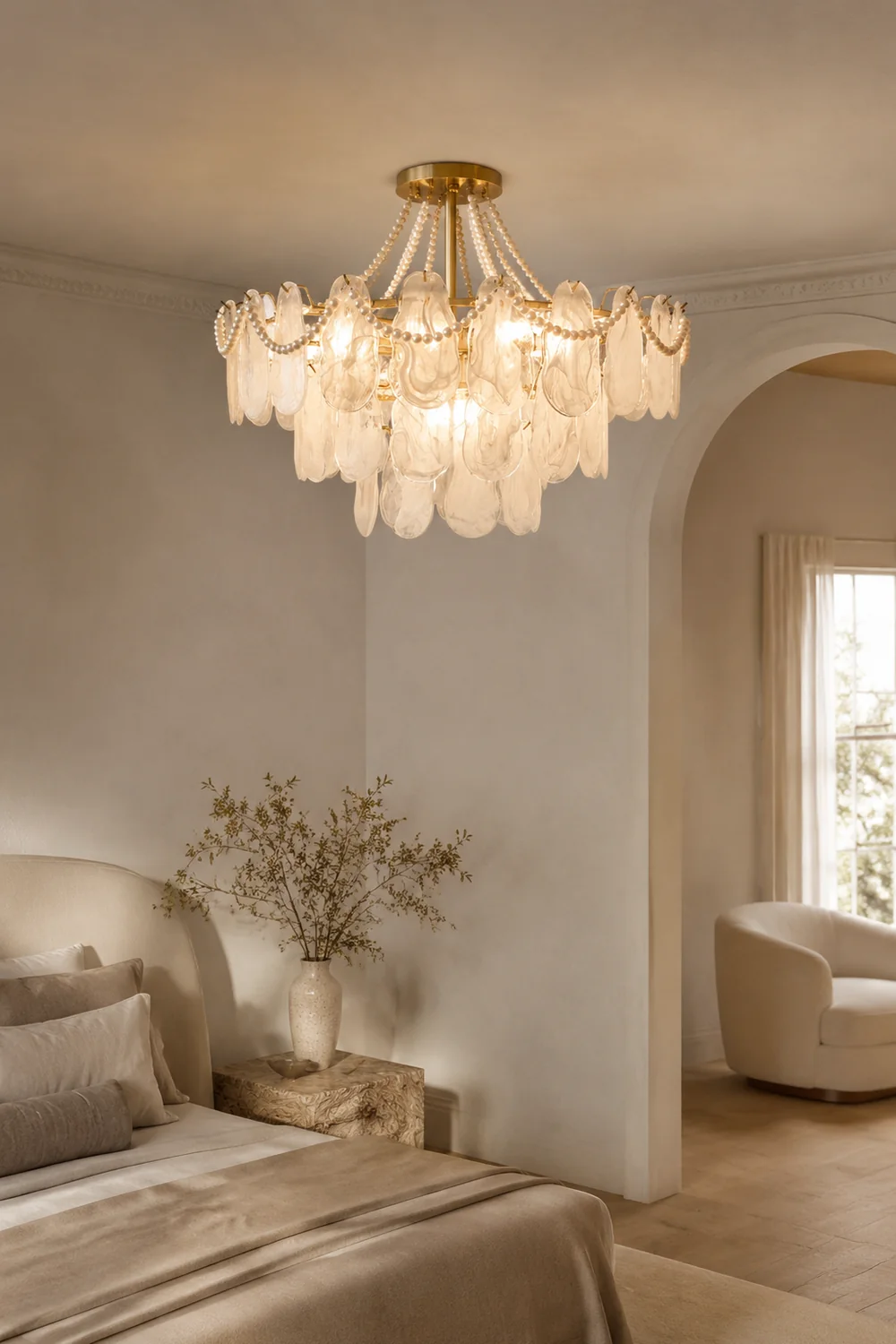 Kirsten Elegant Pearl/Glass/Metal Chandelier, White - Lumpaz