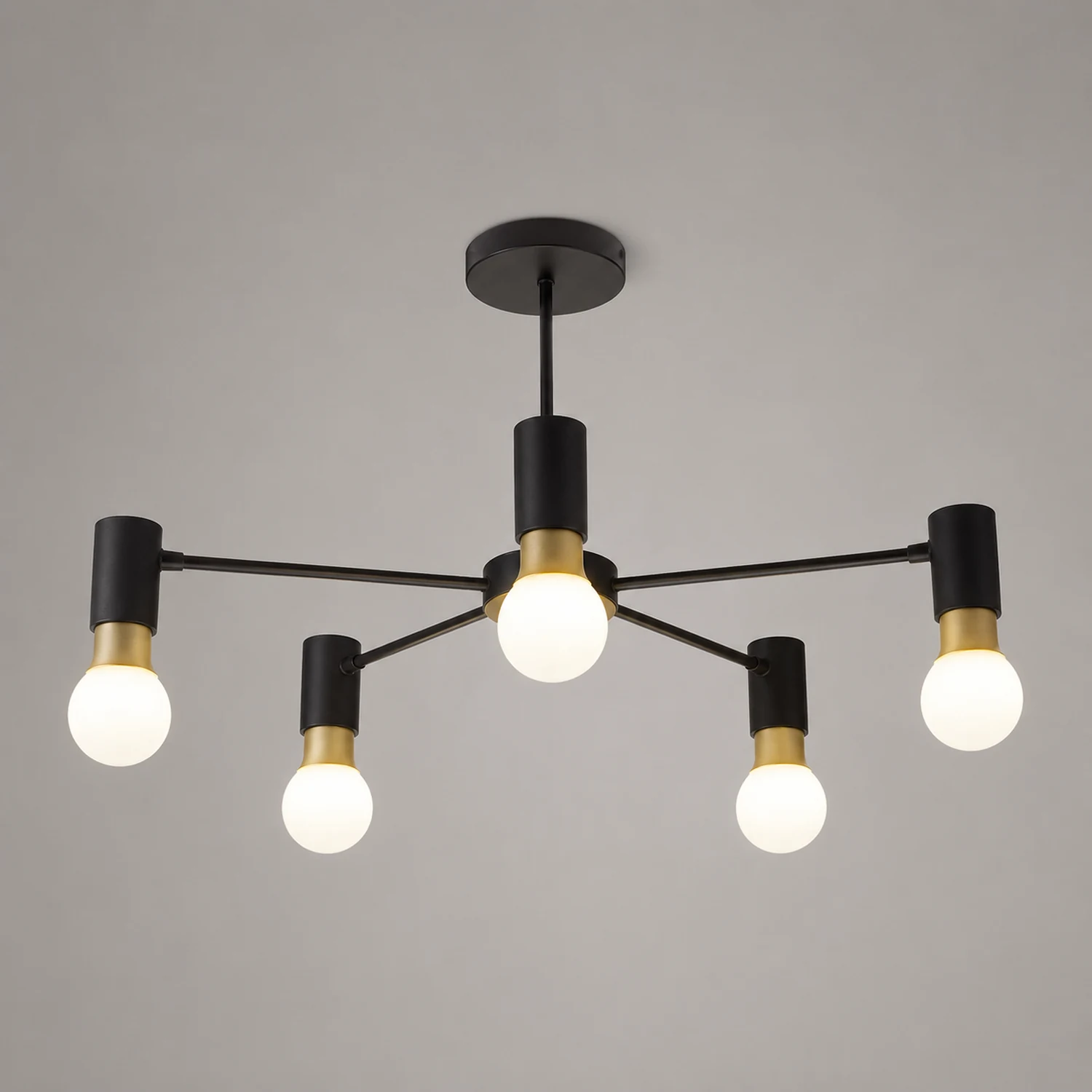 Valentina Industrial Semi Metal Flush Mount Ceiling Light, Black/White, Living Room - Lumpaz