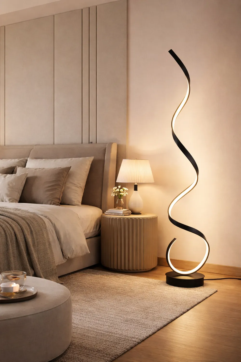 Modern Steamline Minimalist linear Floor Lamp, White/Black - Lumpaz