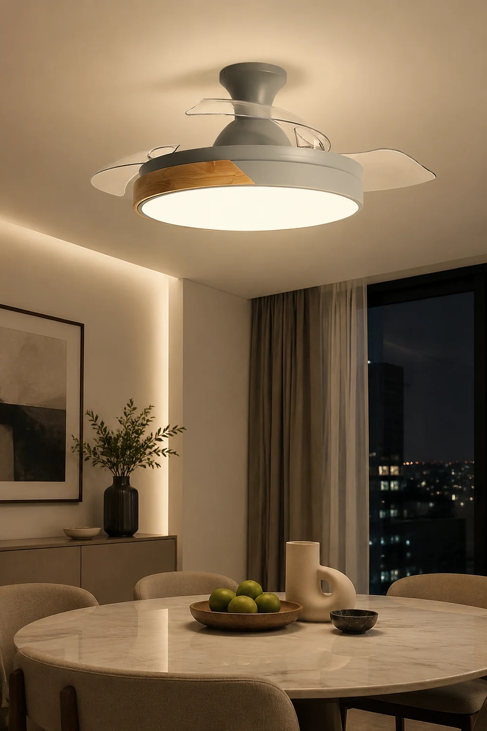 Morandi Invisible Blades Ceiling Fan With Light, 5 Color, L 35.4"/39.3" - Lumpaz