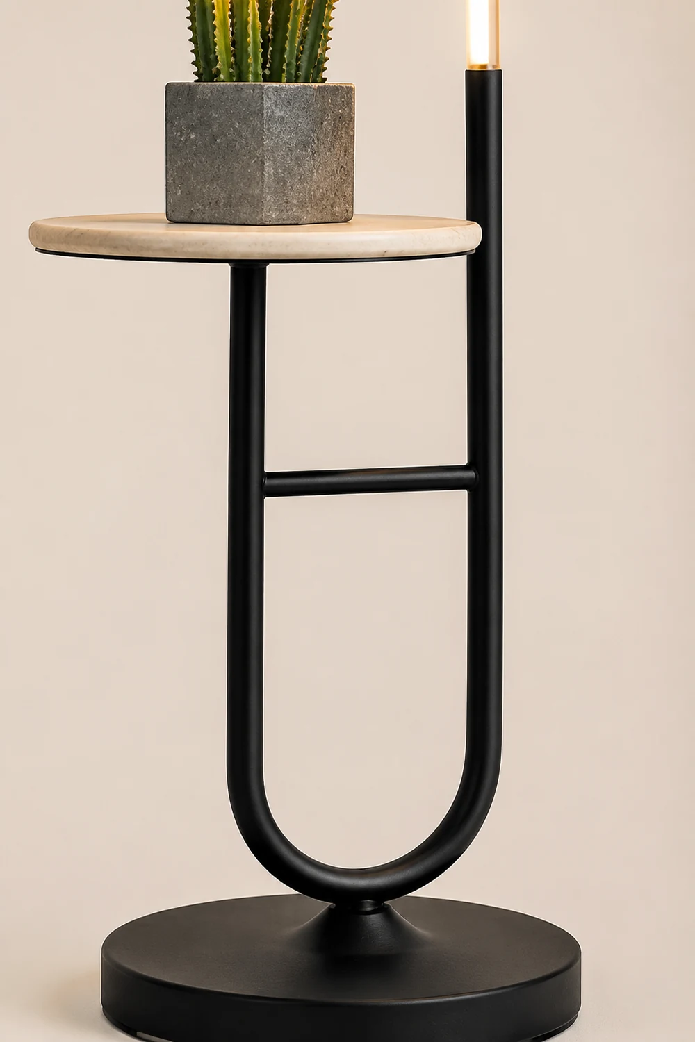 Edge Floor Lamp Bedside Table Modern, Marble/Acrylic, Black, Bedroom - Lumpaz
