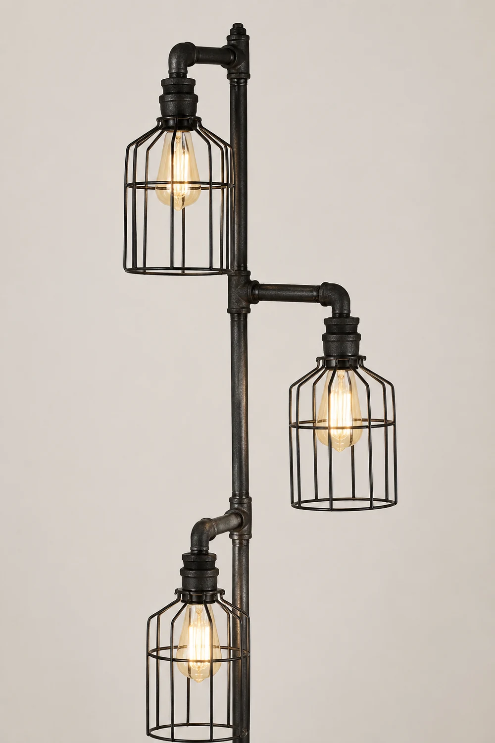 Alessio Retro Bird Cage Metal Floor Lamp, 3 Heads,Black - Lumpaz