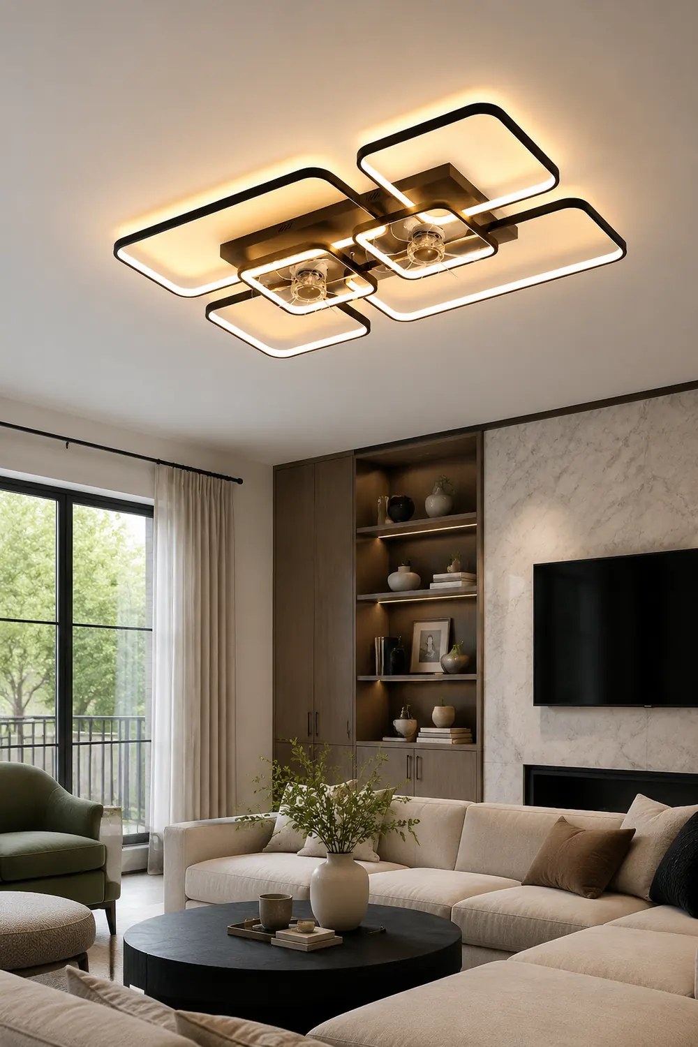 Lacey Rectangular Ceiling 2-Fans with Light, 2 Color, 18"/22"/36"/42" - Lumpaz