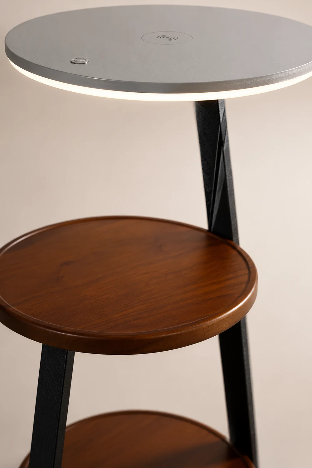 Ozawa Natural Round Wood Floor Lamp With Table Bedroom - Lumpaz