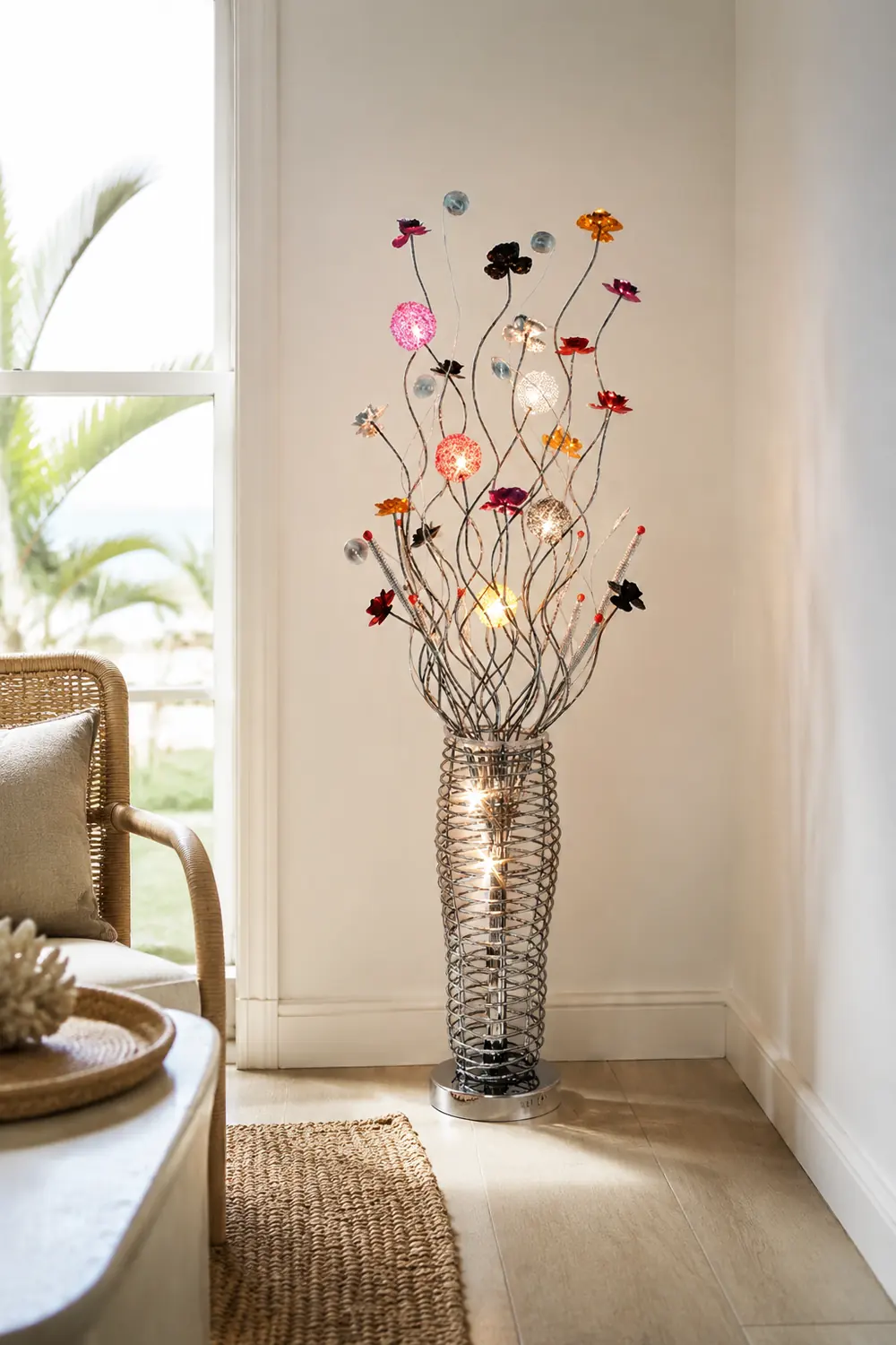 Bella Art Deco Flower Vase Silver Metal Floor Lamp - Lumpaz