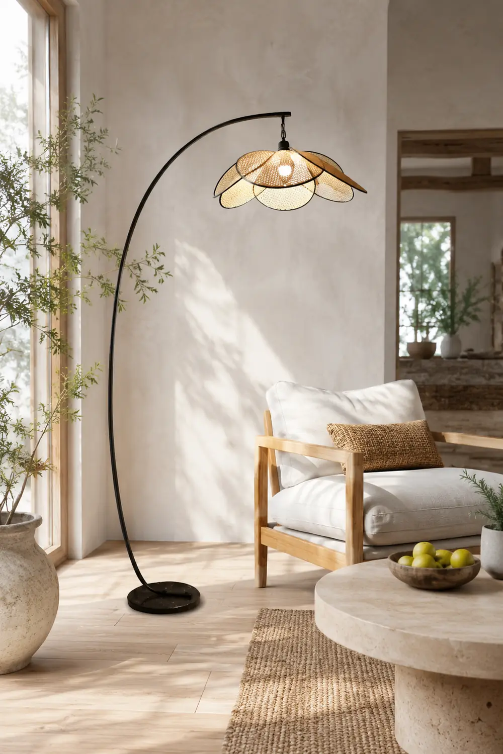 Ritta Artistic Flower Rattan/Willow Weave Floor Lamp - Lumpaz