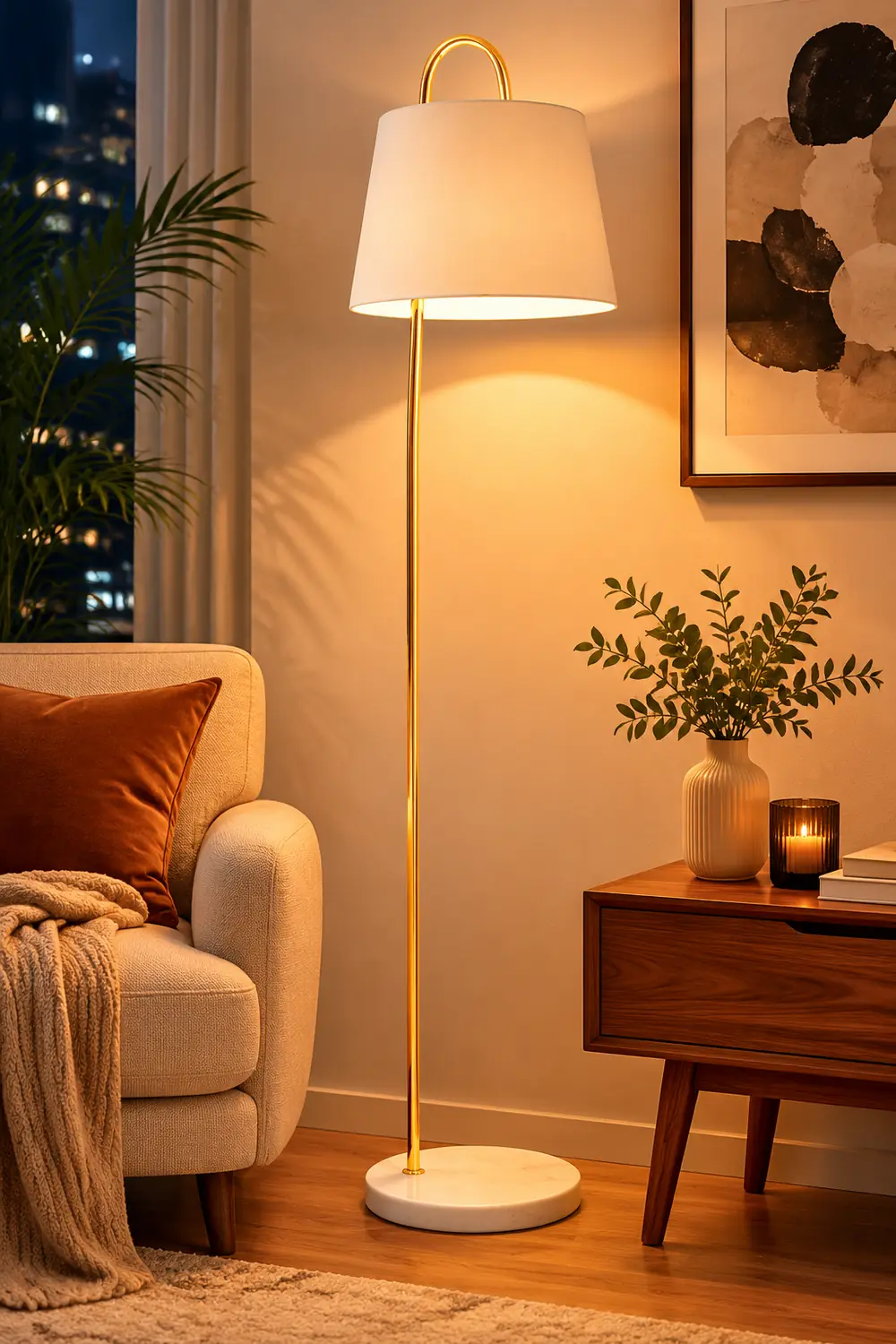 Eryn Modern Arch Cylinder Metal Fabric Floor Lamp, Black/White - Lumpaz