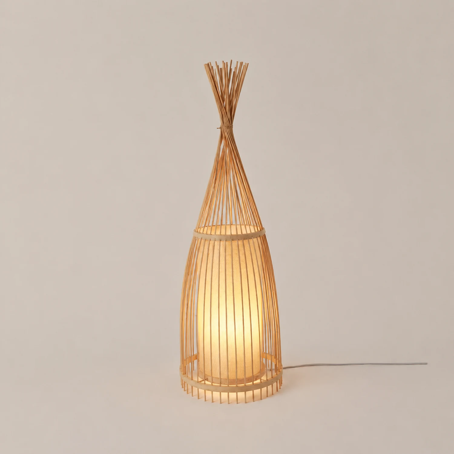 Ozawa Rustic Bottle Standing Floor Lamp, Rattan/Fabric, Bedroom - Lumpaz