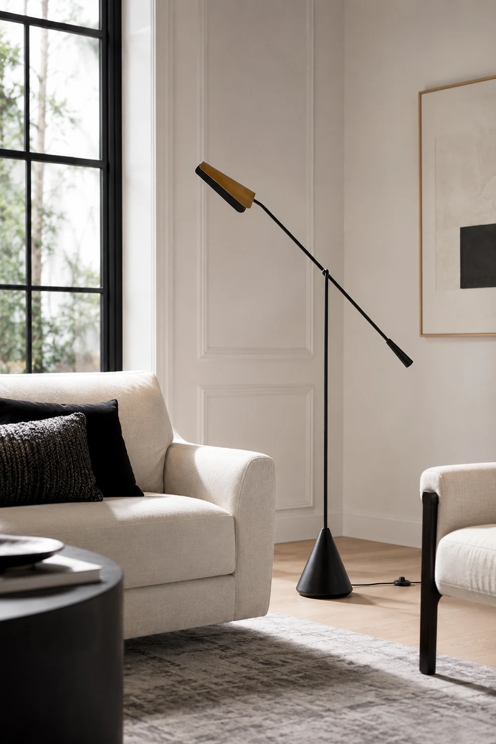 Salgado Minimalist Triangle Head LED Floor Lamp, Marble & Metal - Lumpaz