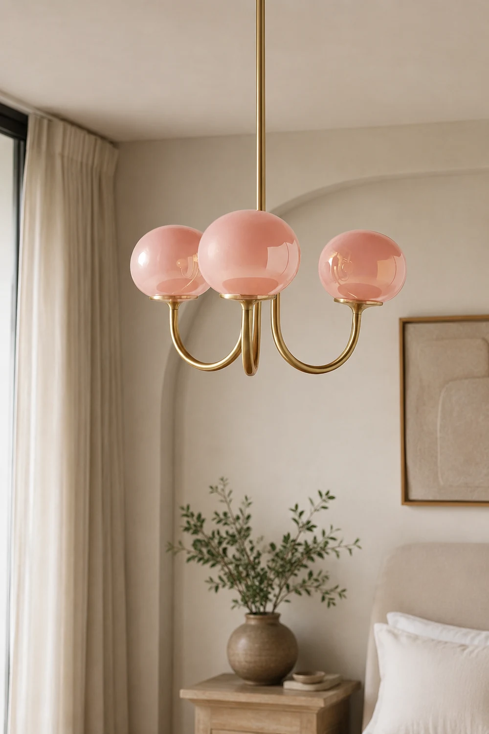Hailie Retro Art Deco Globe Chandelier, White/Pink/Beige - Lumpaz
