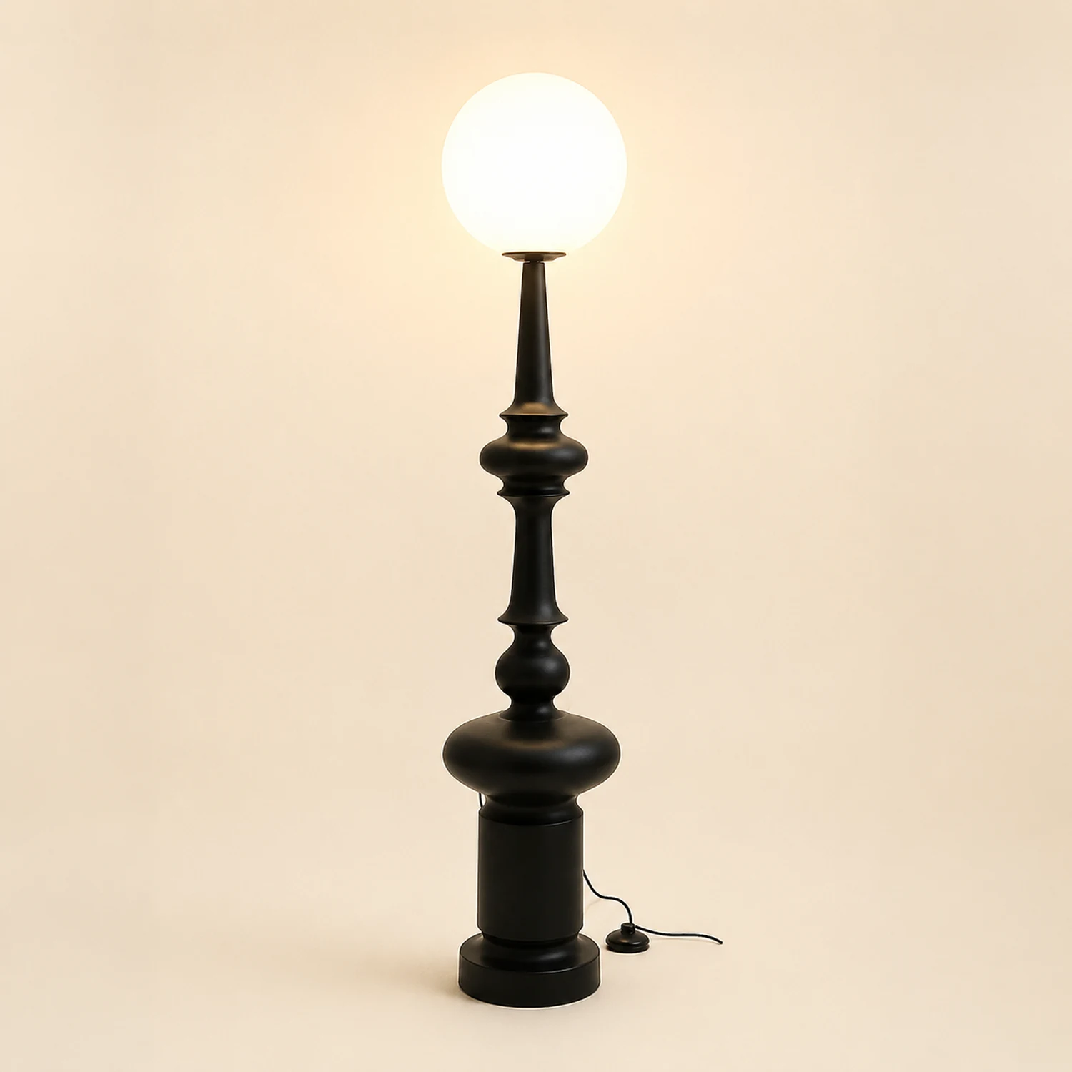 Salgado Retro Column Glass/Resin Floor Lamp, Black, Bedroom - Lumpaz