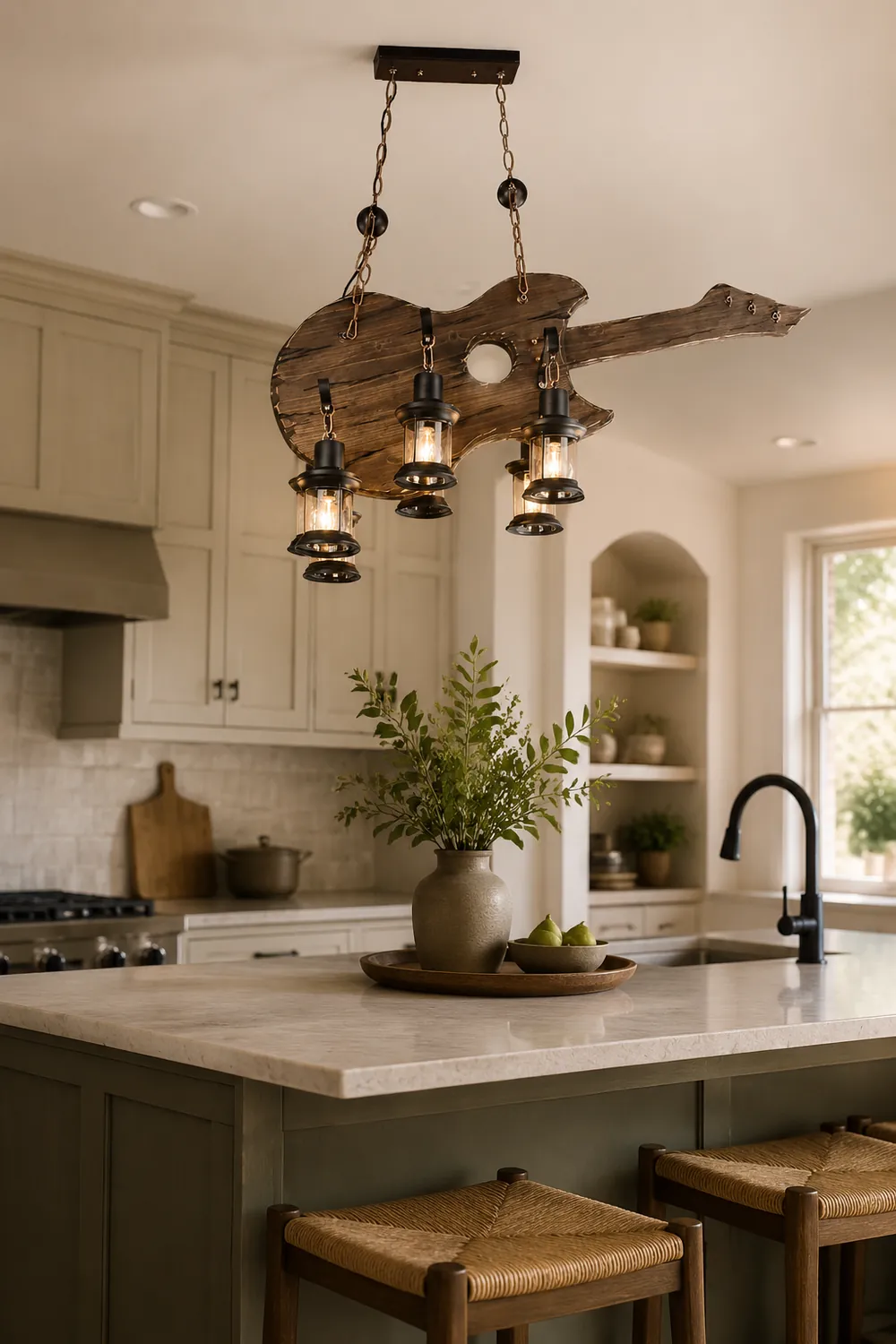 Austin Farmhouse 6 Lantern Guitar Wood/Metal Pendant Light - Lumpaz