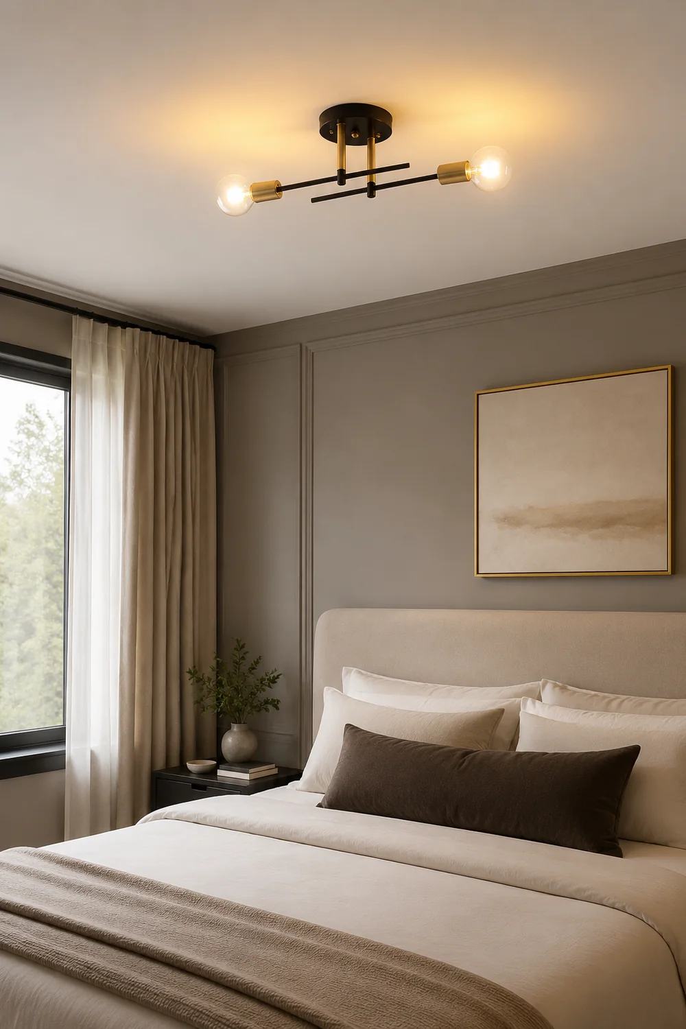 Valentina Flush Mount Ceiling Light Globe Modern, Metal/Glass, Balck, Dining Room - Lumpaz
