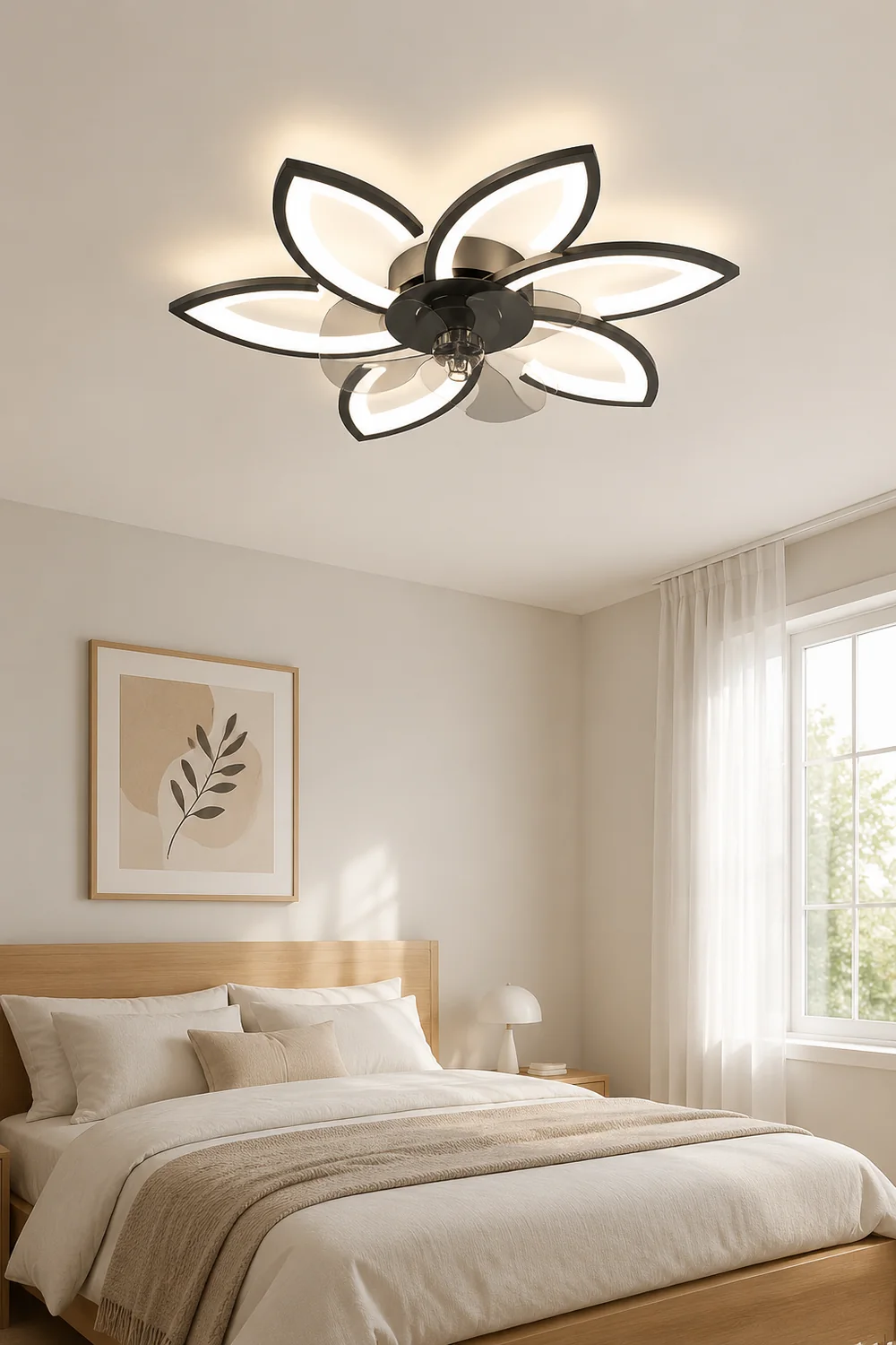 Hana Modern Flower Ceiling Fan with Light, 3 Color, L 25.5"/27"/31"/35.5" - Lumpaz