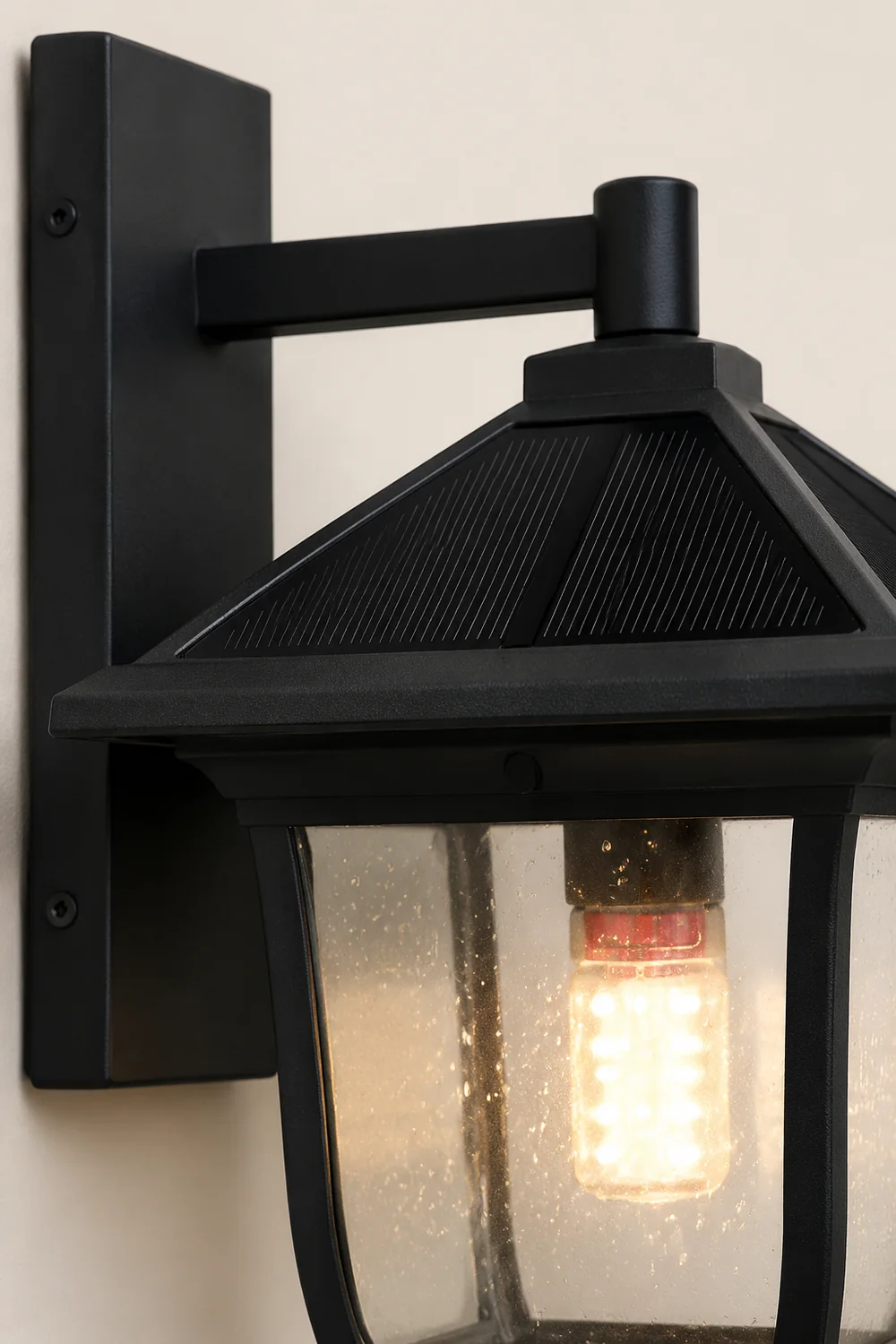 Square Waterproof Aluminum Glass Black Retro Solar Outdoor Wall Lights - Lumpaz