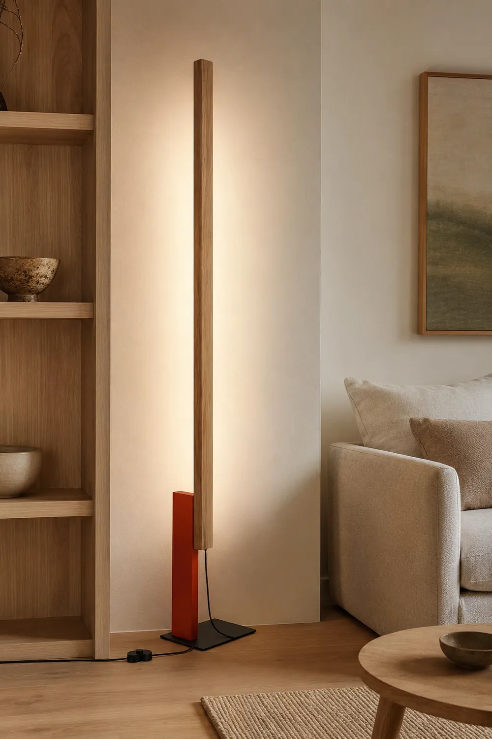 Edge Minimalist Linear Wood/Metal Floor Lamp , 4 Color - Lumpaz