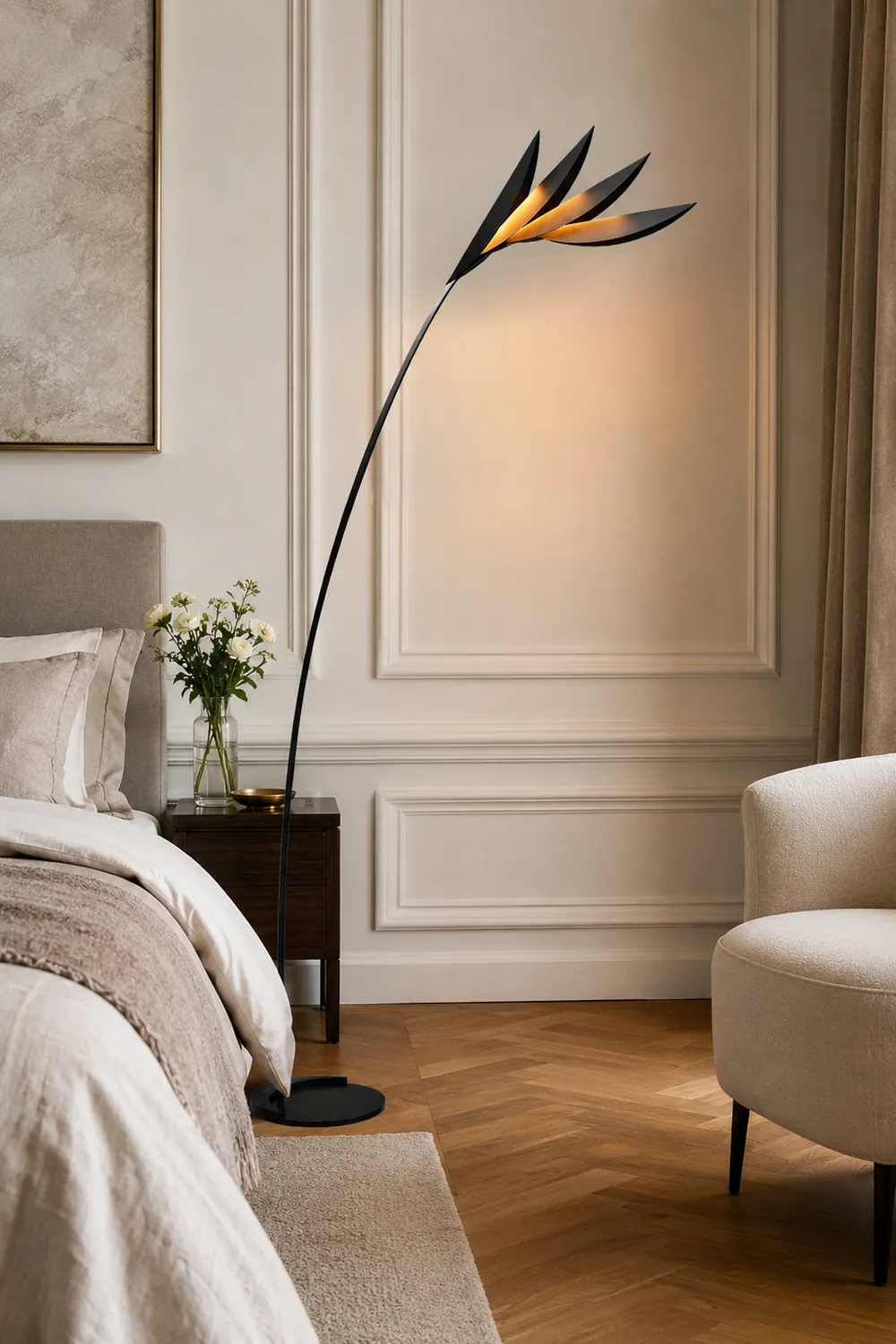 Clifford Modern Leaf Floor Lamp, Black, Metal, Living Room - Lumpaz