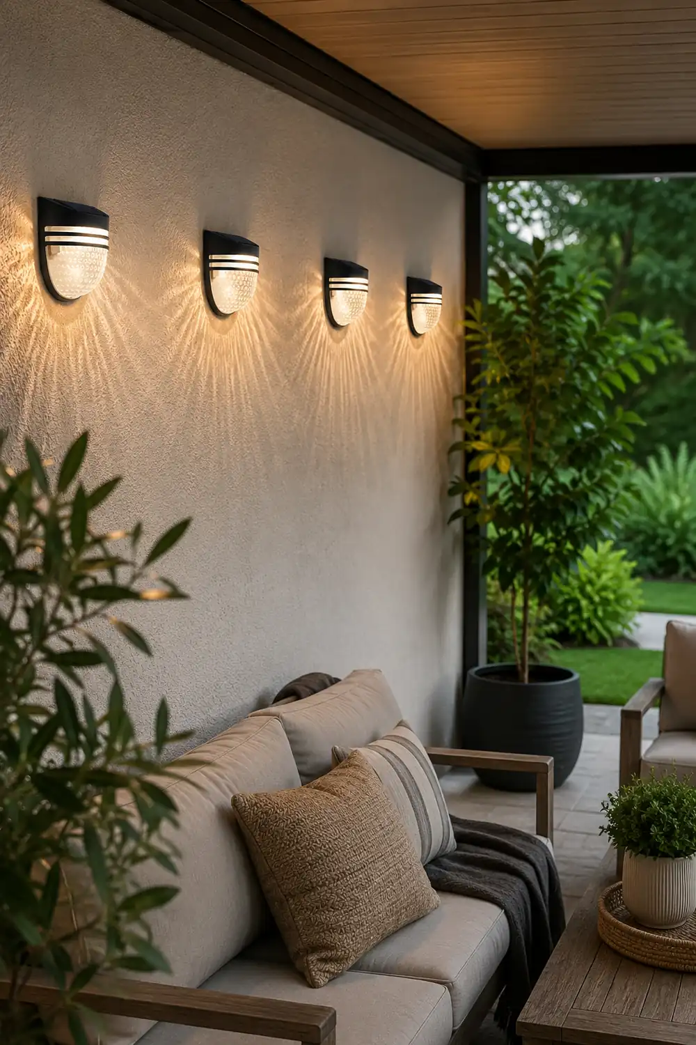 Modern Solar-Powered Black Wall Fence Lights, 4-Pack - Lumpaz