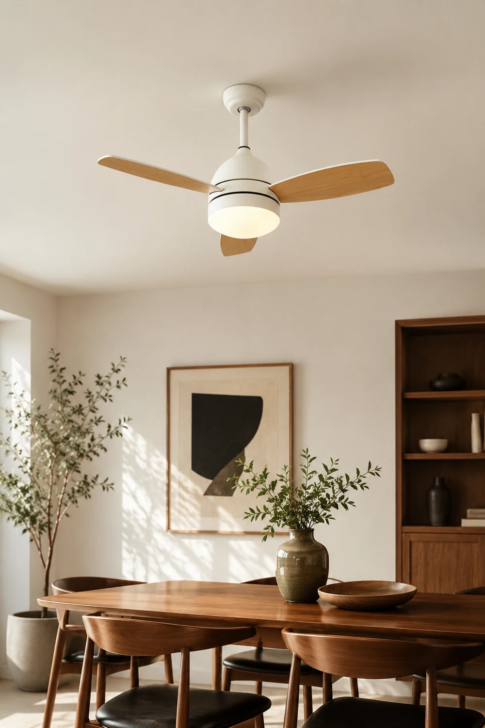 Haydn Modern Wood DC Ceiling Fan with Light, Black & White, 2 Color, 42'' - Lumpaz