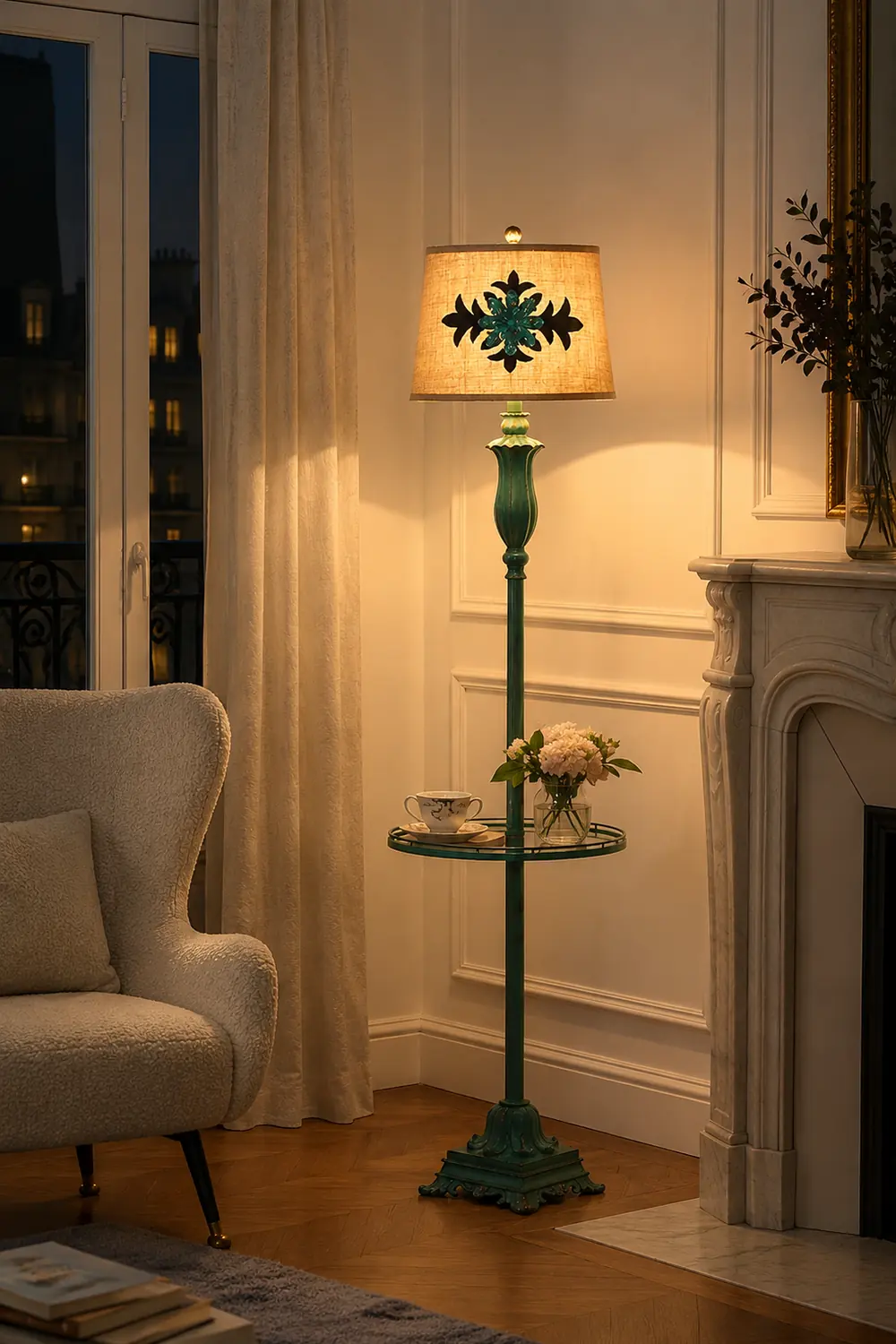 Eryn Floor Lamp Table Vintage, Metal/Resin, Green, Living Room - Lumpaz