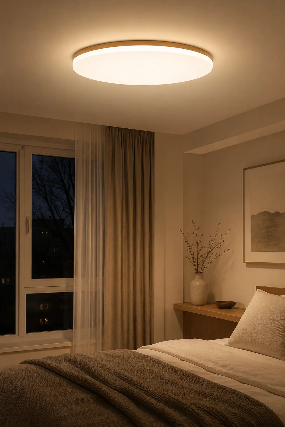 Ozawa Minimalist Wood Round Flush Mount Ceiling Light Bedroom - Lumpaz