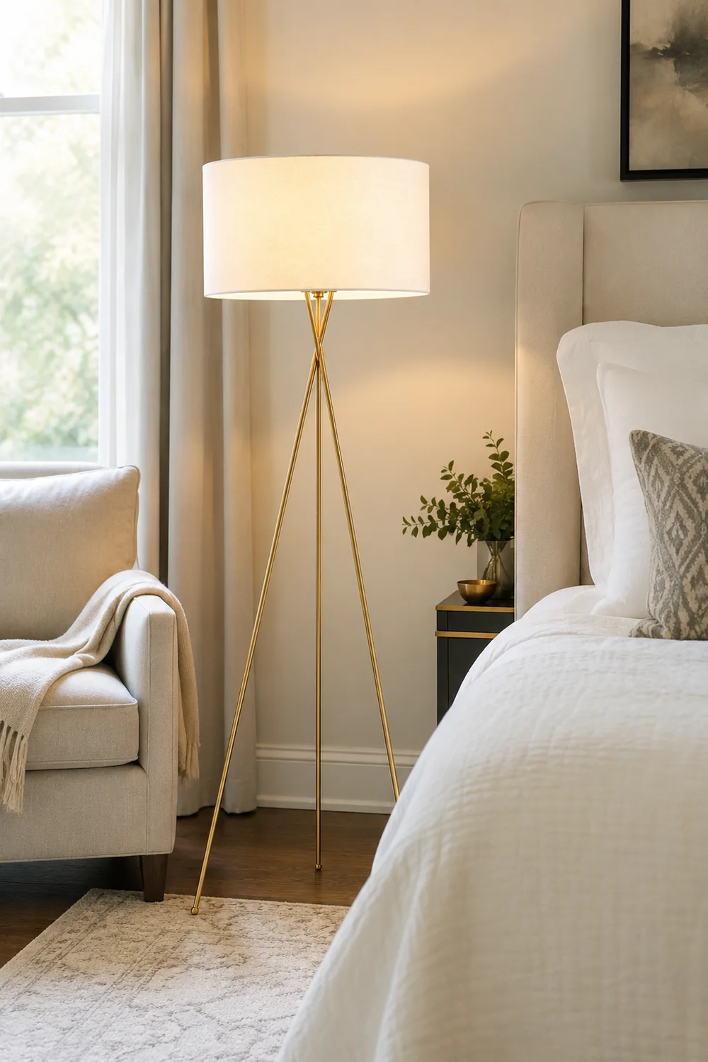 Baines Modern Tripod Floor & Table Lamp, Fabric - Lumpaz